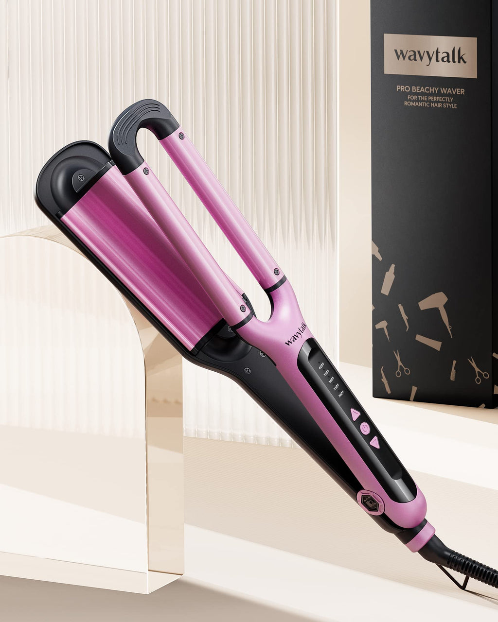 Wavytalk curling iron packaging displaying the authentic USA imported product