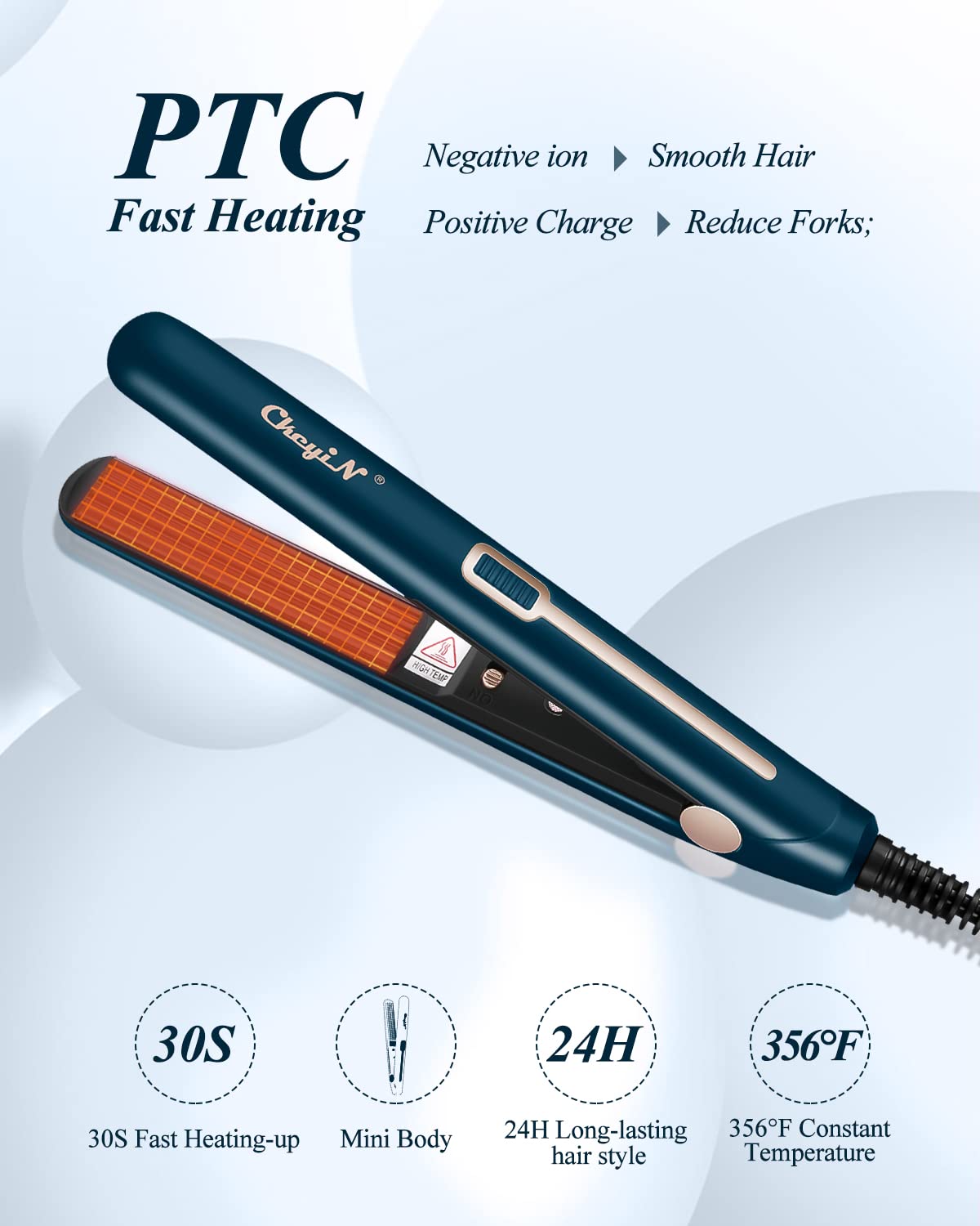 Side angle view of the anti-static hair crimping machine highlighting the power switch.