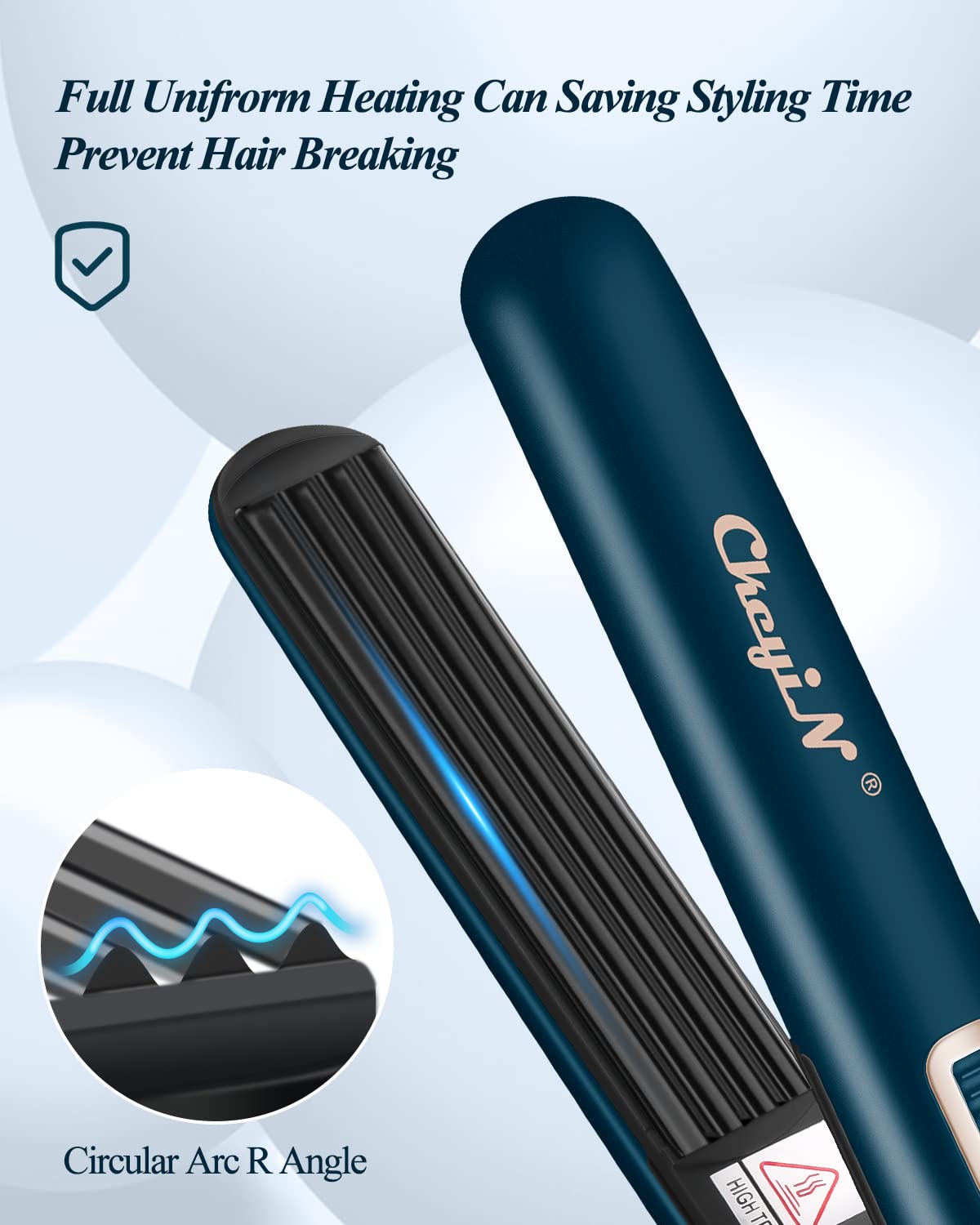 Portable emerald green hair crimping iron shown from a top-down angle.