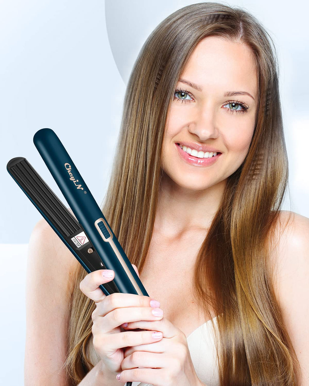 Packaging box and components of the authentic CkeyiN professional mini hair crimping iron.