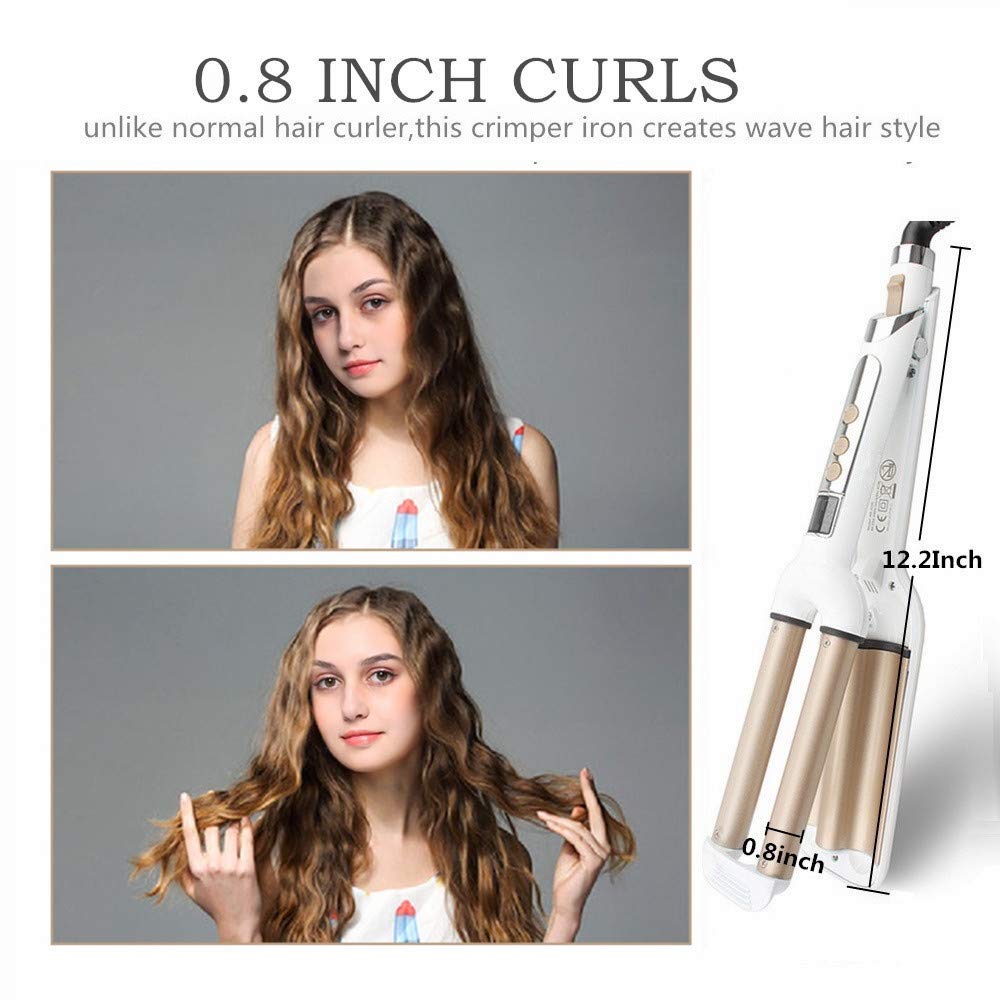 Mannice hair waver styling tool showing the digital temperature display buttons