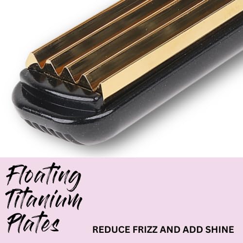 Packaging box of the Aria Beauty Titanium Texturing Crimper highlighting product features