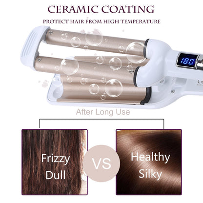 Champagne colored ceramic hair crimper featuring the insulated safety cool tip