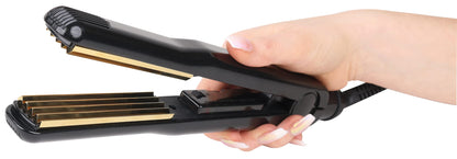 Aria Beauty crimping iron showing the plate texture used to create 90s inspired micro waves