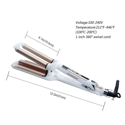 Authentic USA imported Mannice ceramic crimping iron displayed on a styling vanity