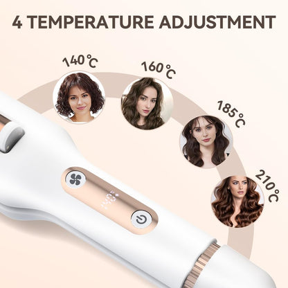 LESCOLTON automatic curling iron demonstrating the anti-scald protective cover for safe hair styling.
