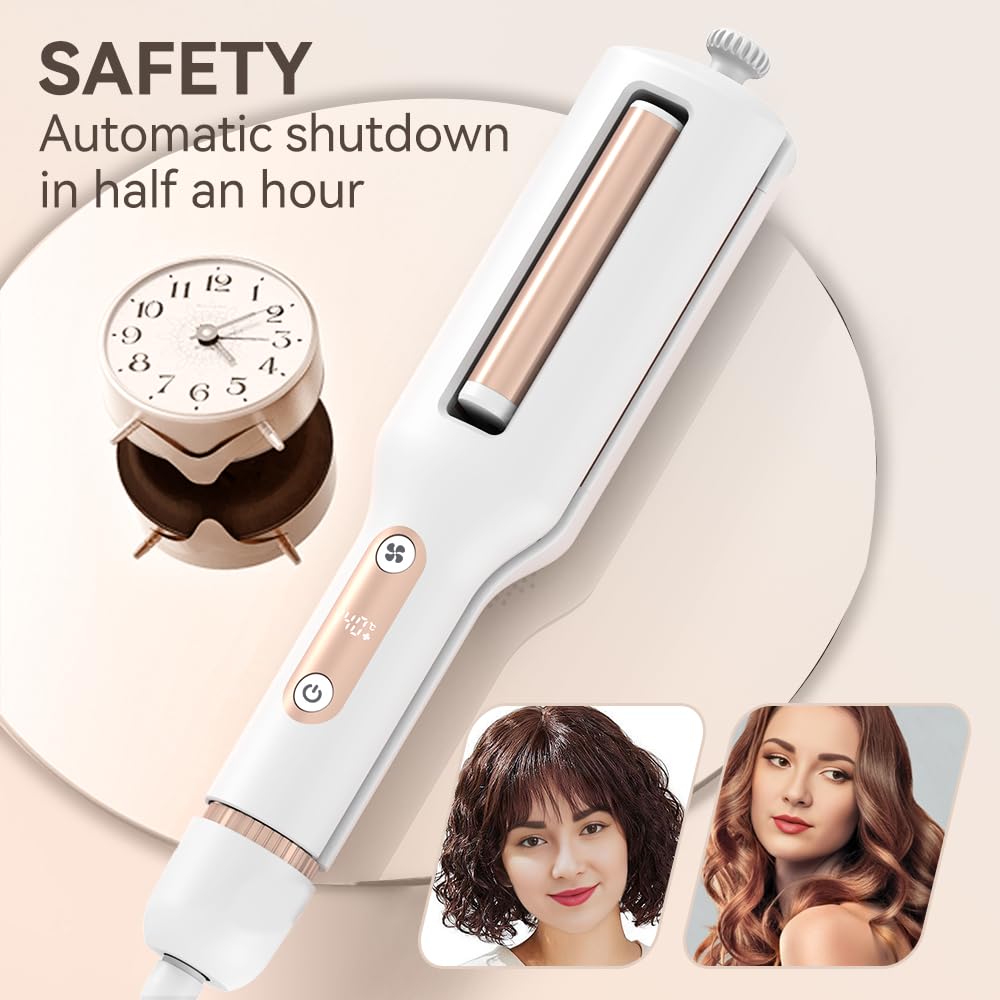 LESCOLTON professional beach waves styler showcasing the long rotating power cord connection.