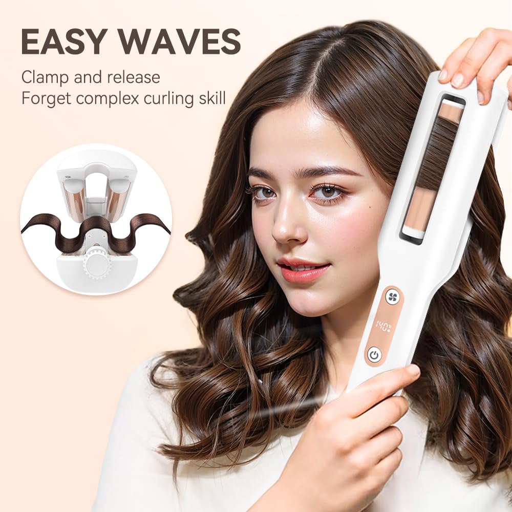 LESCOLTON automatic hair curler illustrating the magnetic induction motor system to prevent hair tangles.