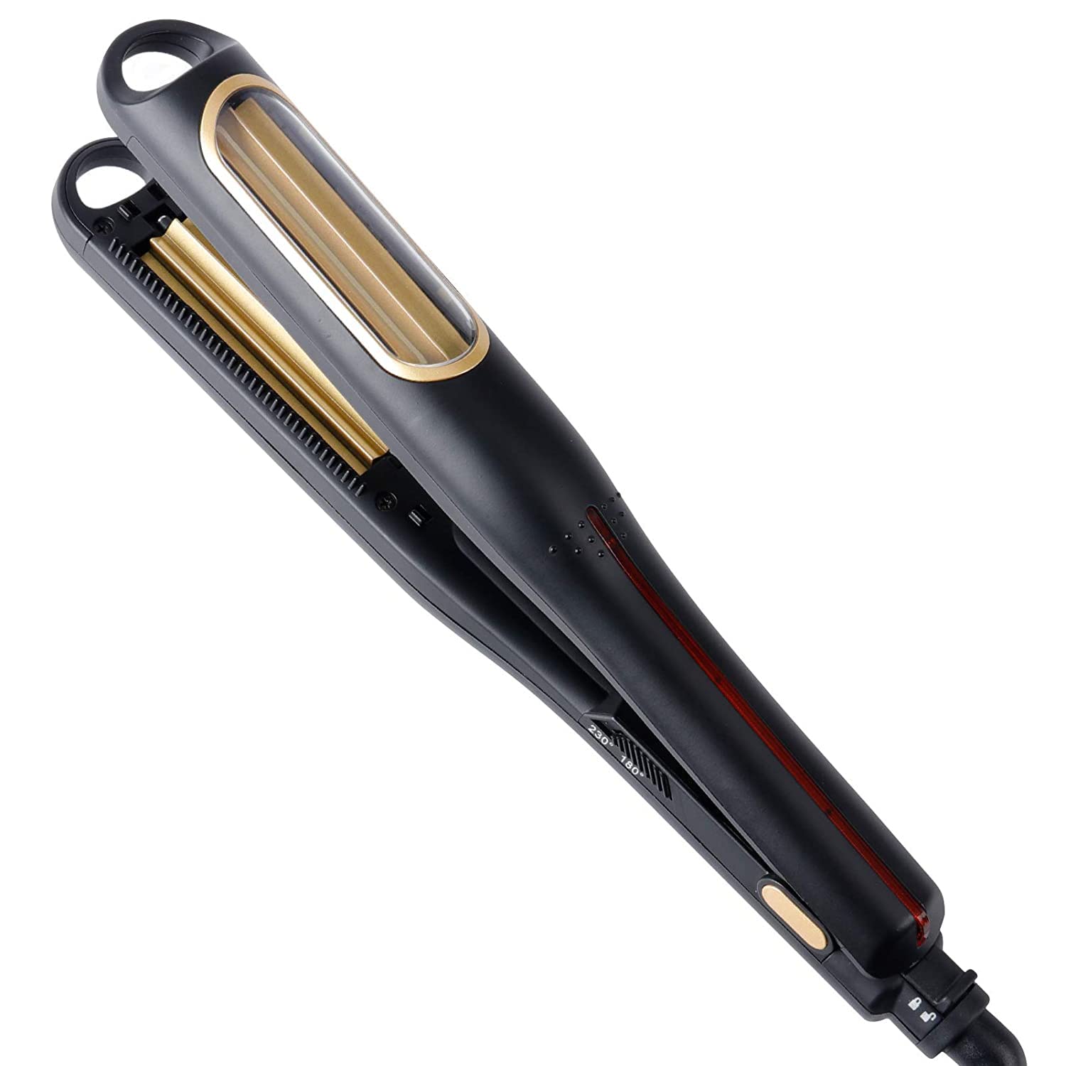 NC Hann automatic volumizing crimper side angle showing the dual temperature control buttons and ergonomic handle.