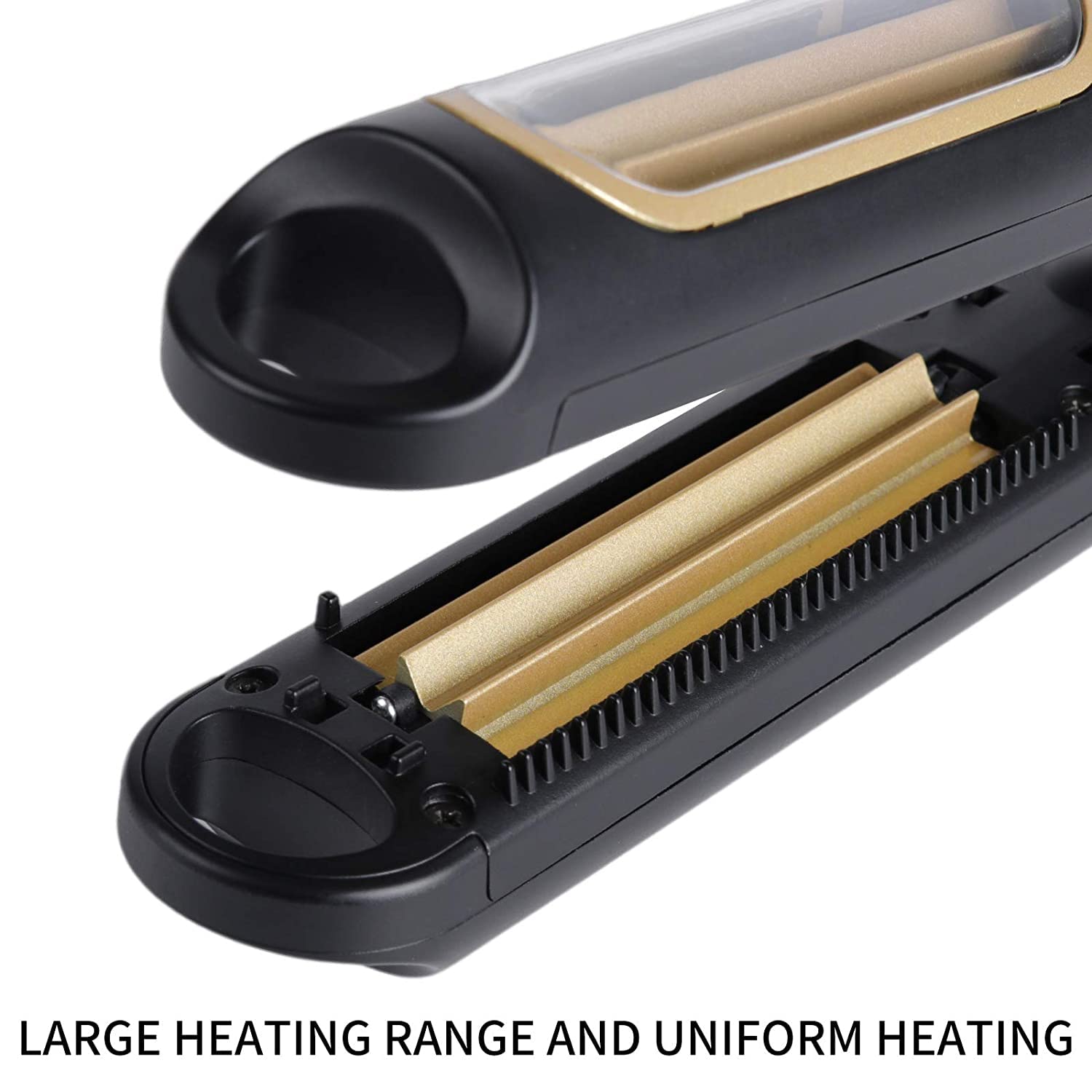 The complete packaging of the NC Hann Auto Hair Crimping Iron featuring safety instructions and specifications.