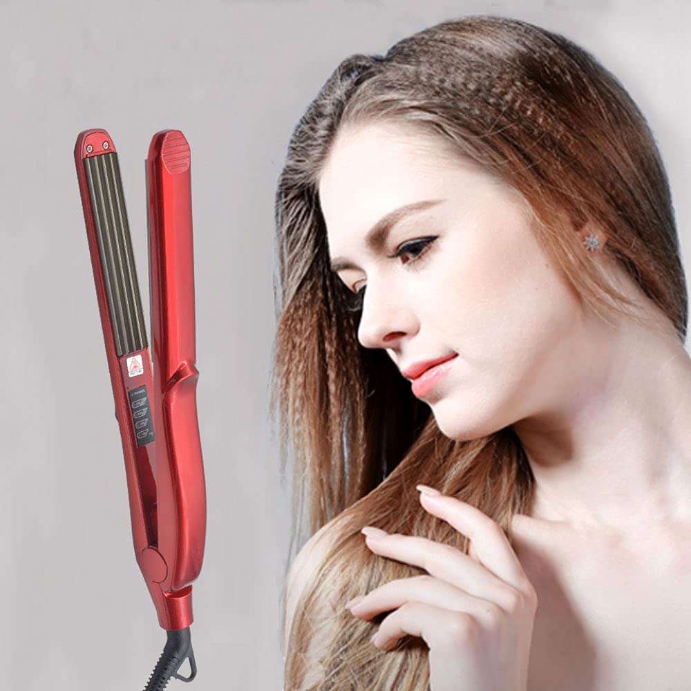Wangmeili ceramic straightener and mini crimping iron showing the heat protective insulation front tip.