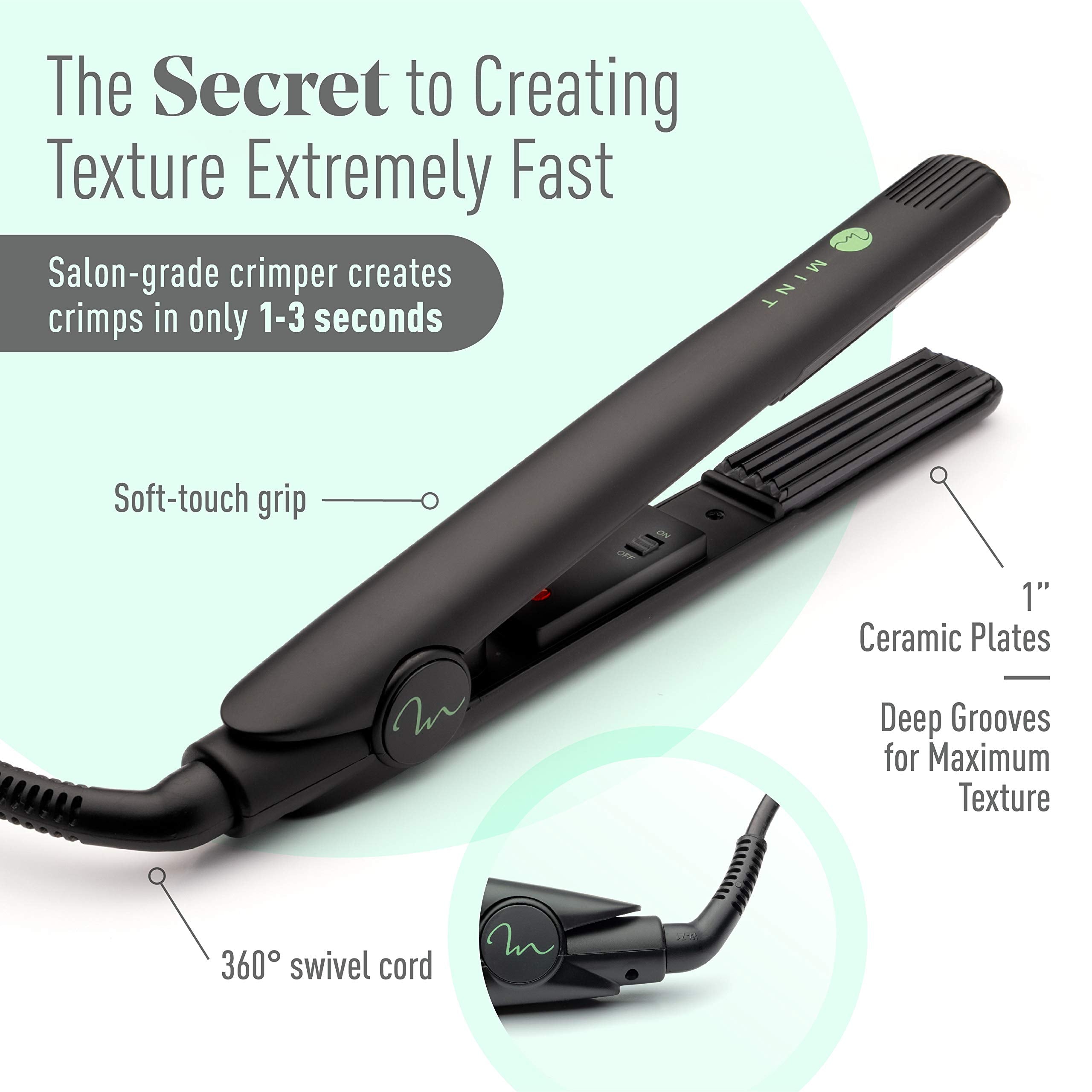 Side profile of MINT 1 inch hair iron highlighting the deep groove crimper design