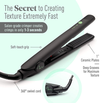 Side profile of MINT 1 inch hair iron highlighting the deep groove crimper design