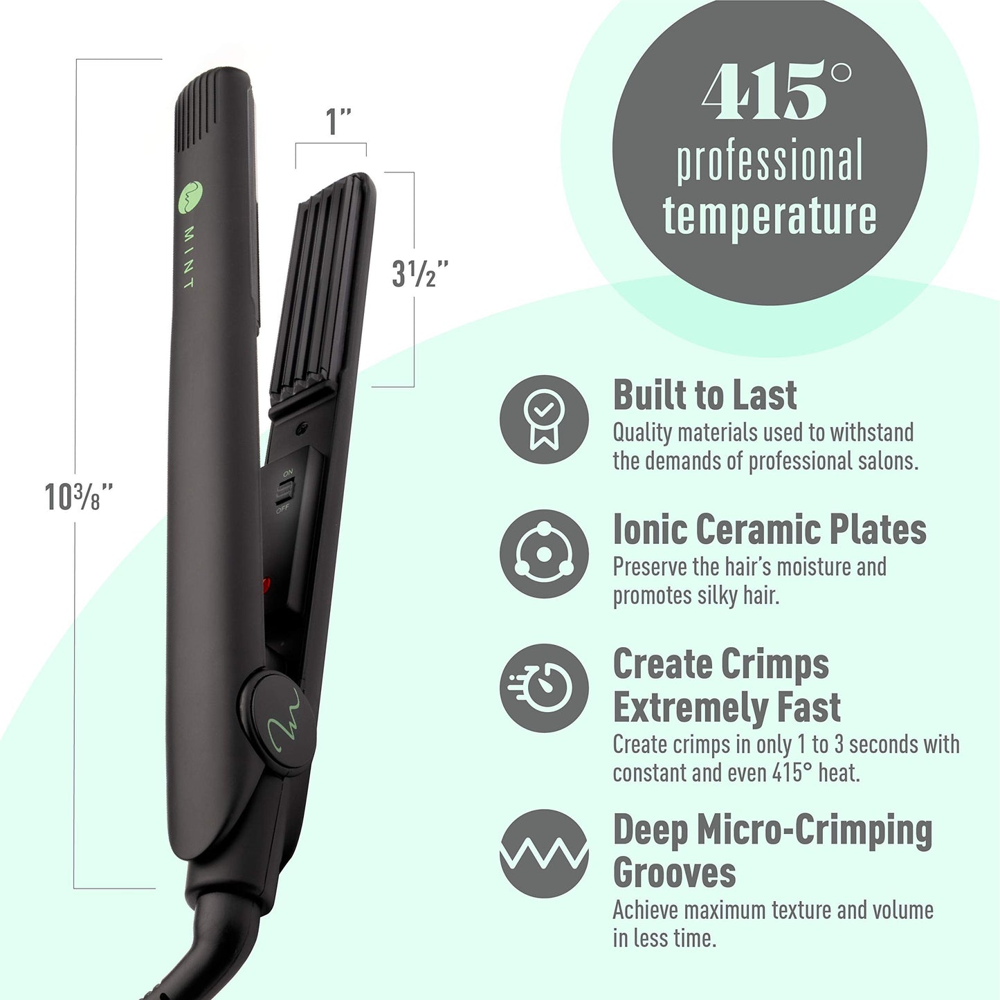 MINT dual voltage travel ready hair crimper packaging and included styling accessories