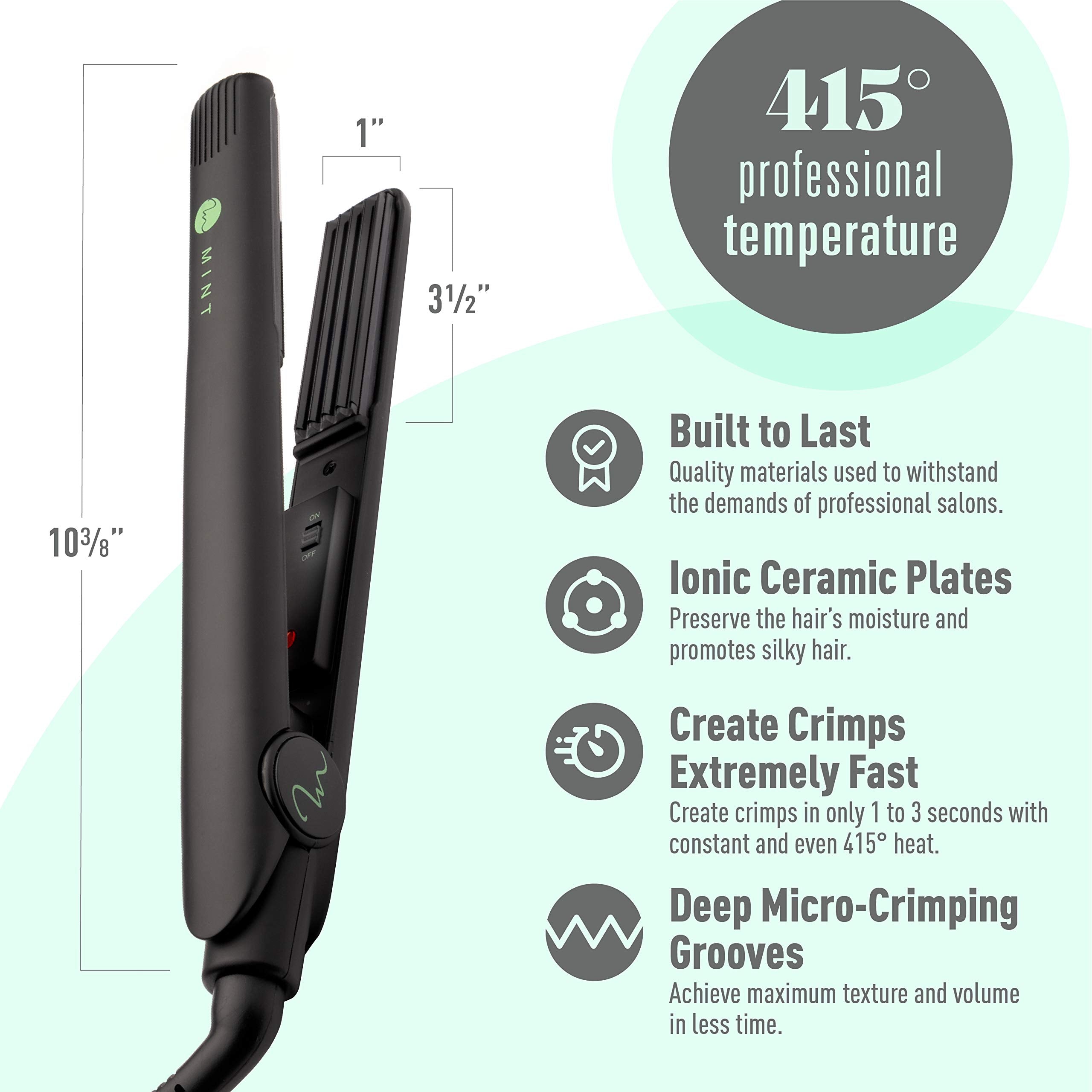 MINT dual voltage travel ready hair crimper packaging and included styling accessories