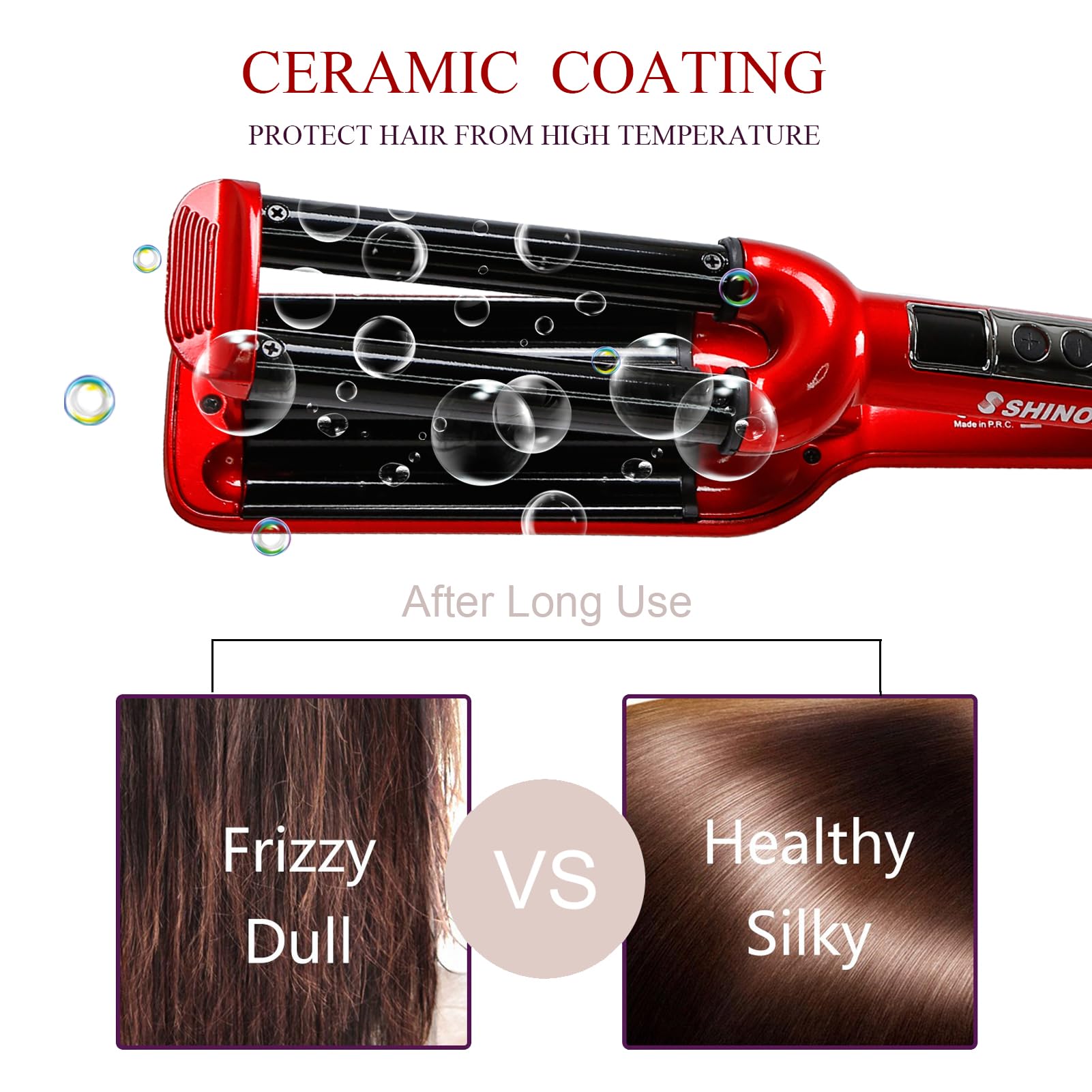 Side profile of the 16mm triple barrel curling wand highlighting the ceramic heating plates.