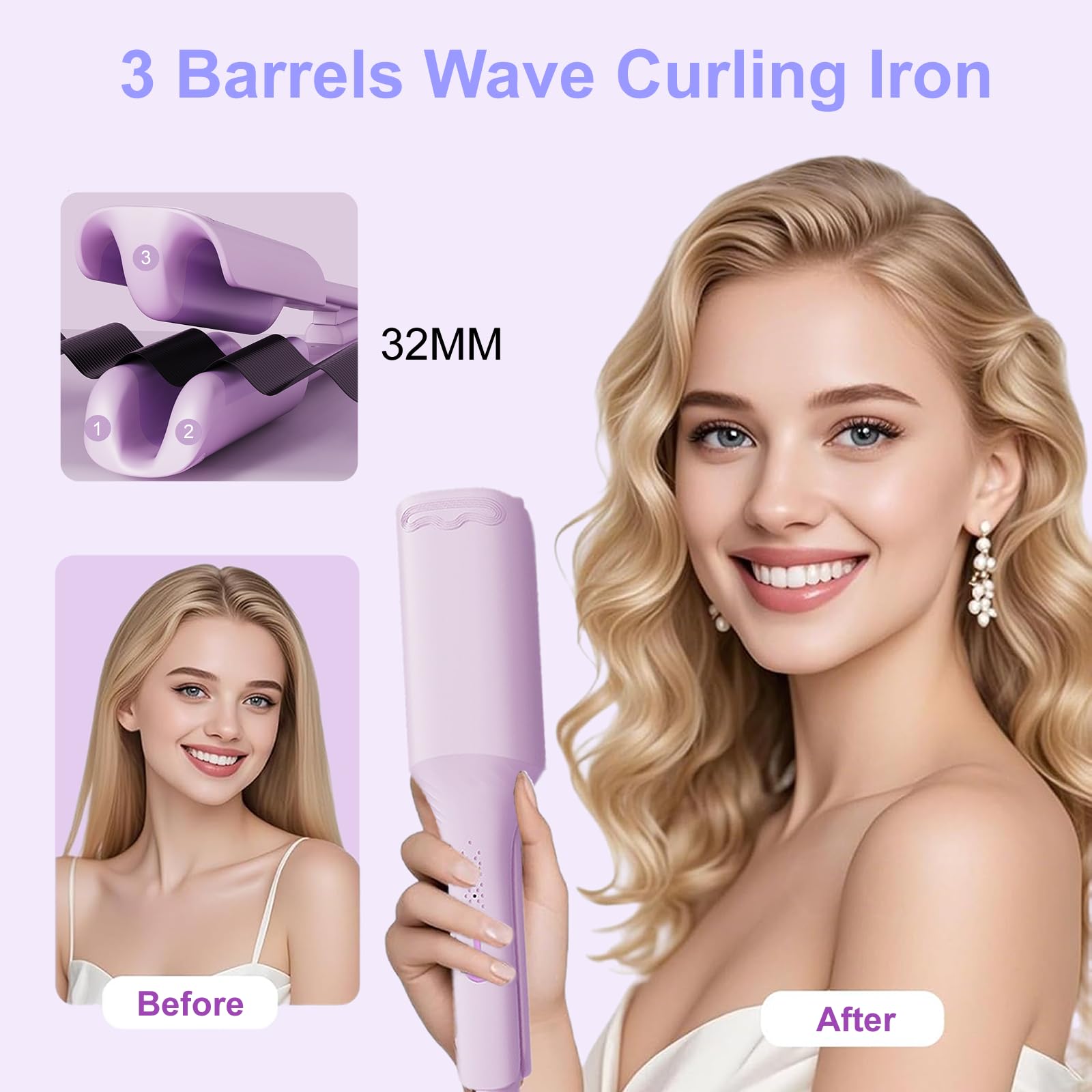 UJIO 3 barrel ceramic hair waver showing temperature adjustment settings