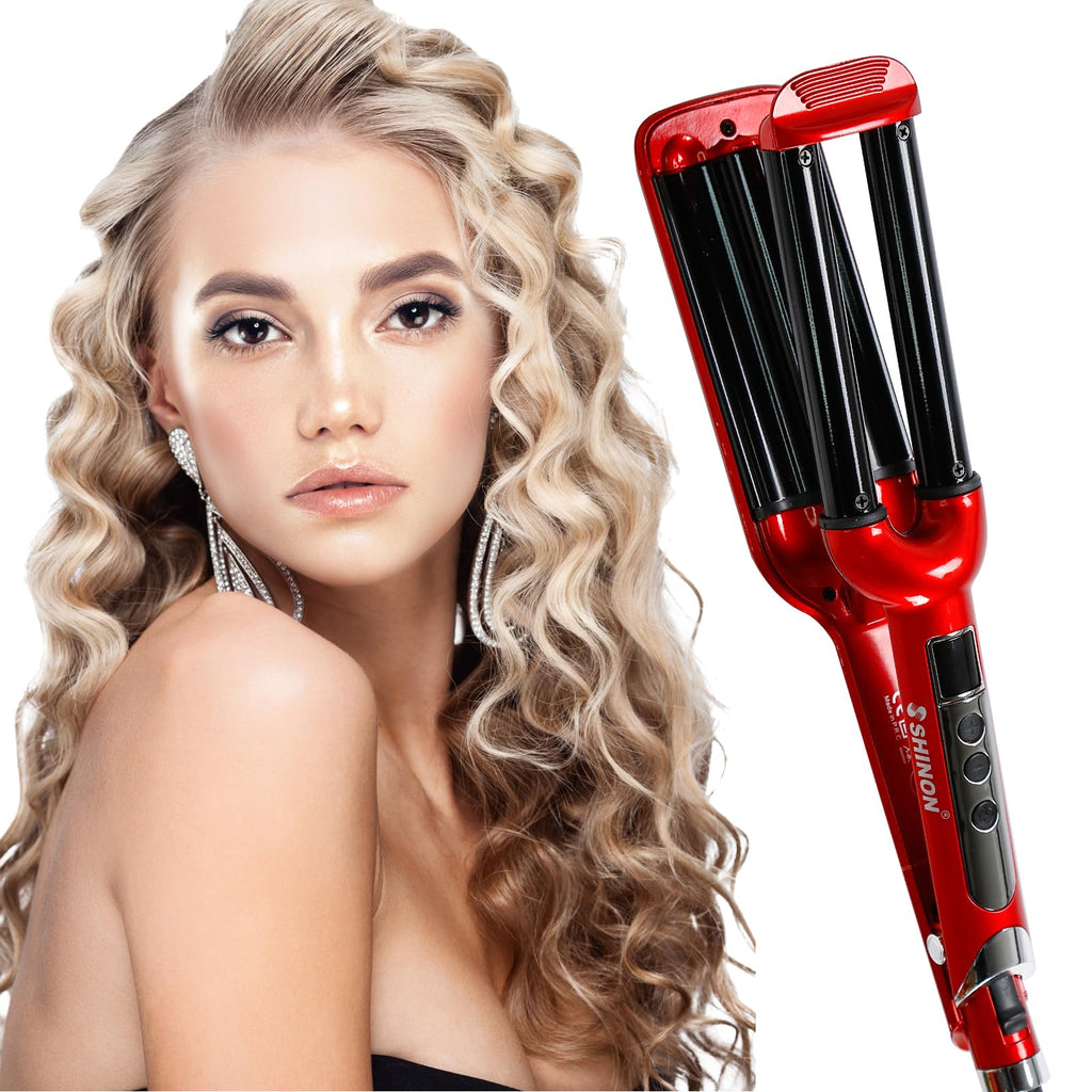 Full product view of the imported Mannice ceramic wave iron with its heavy duty power cord.
