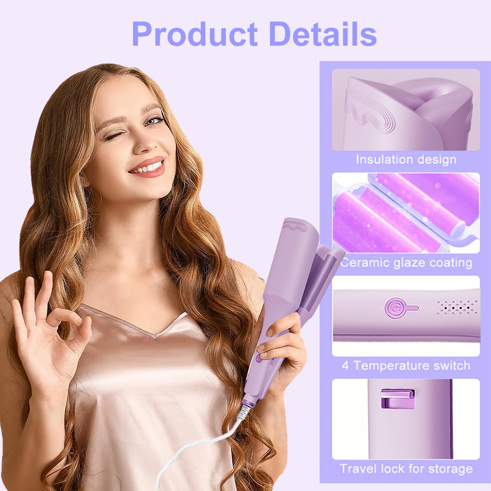 UJIO ceramic glaze 1.25 inch wavy hair iron close up view