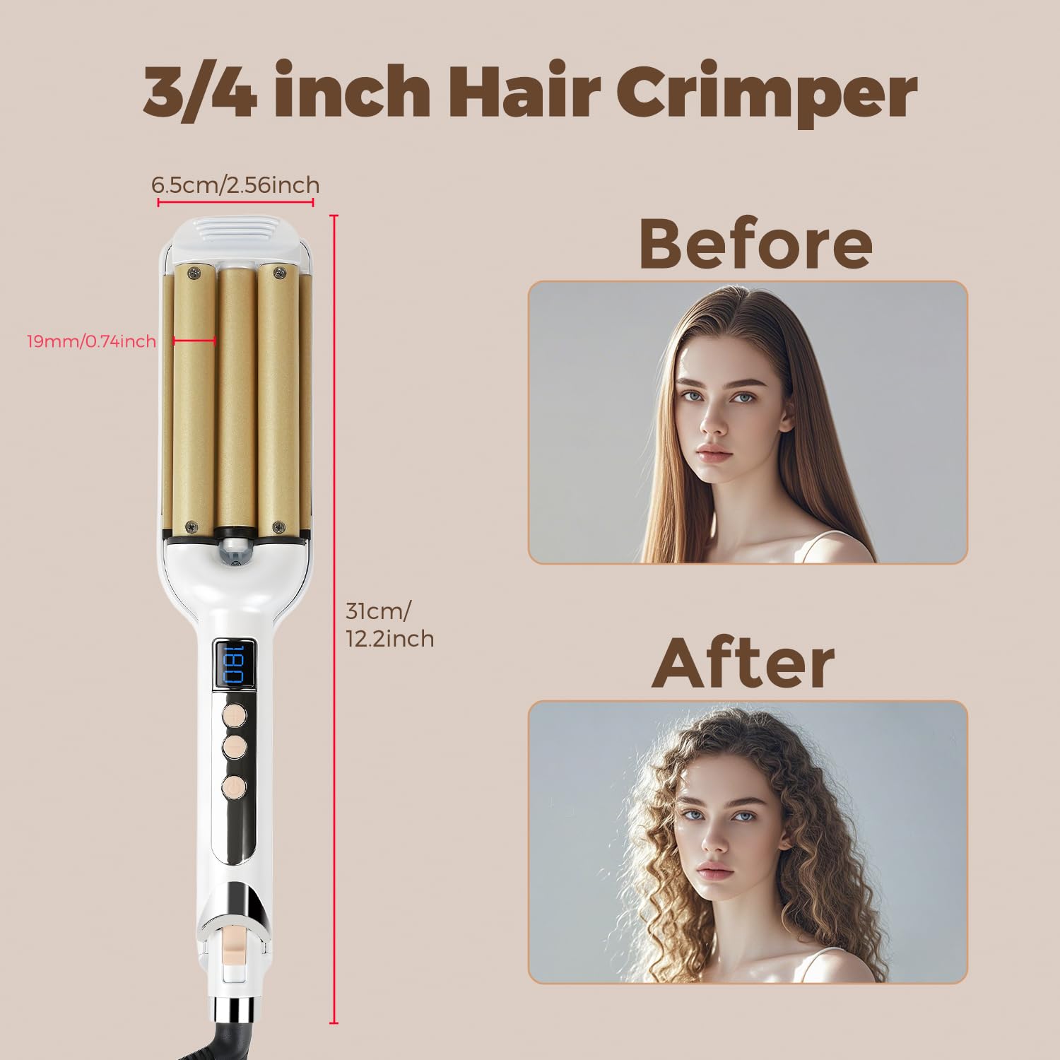 Close up view of the ceramic coating on the deep waver barrels for frizz-free hair styling.
