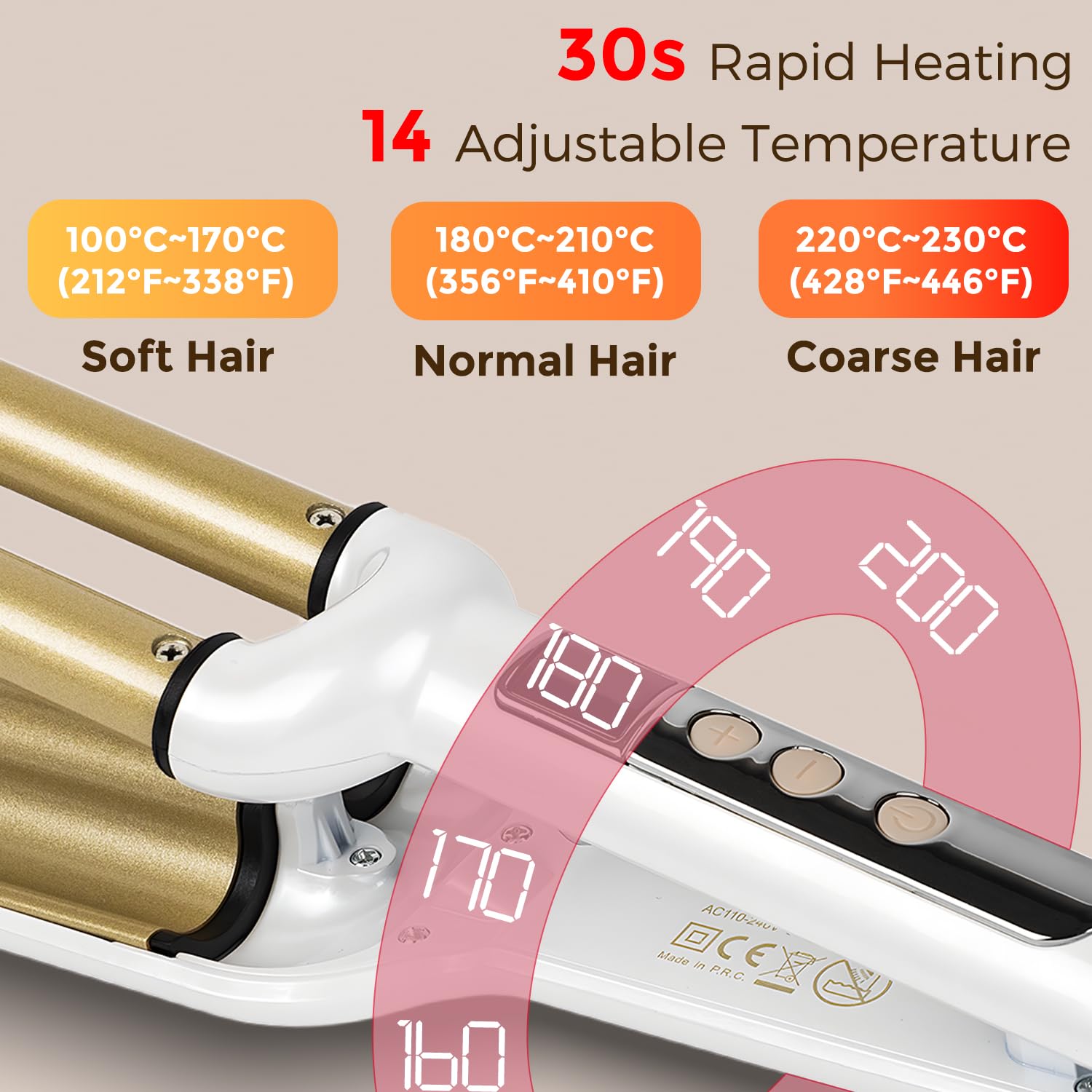 Lam(MS)pen professional hair crimper showcasing the full length styling wand with its swivel cord.