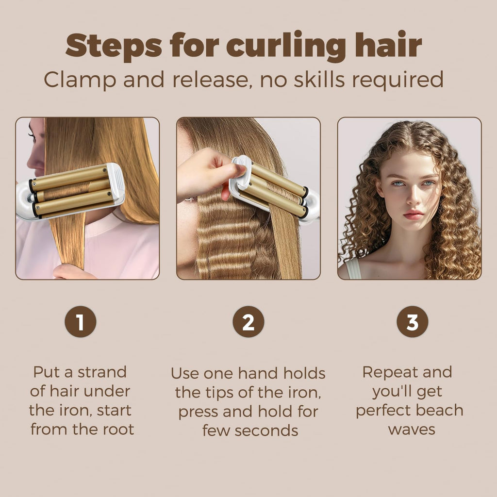 Side view of the triple barrel waver showing the deep ridges for beach wave styling.