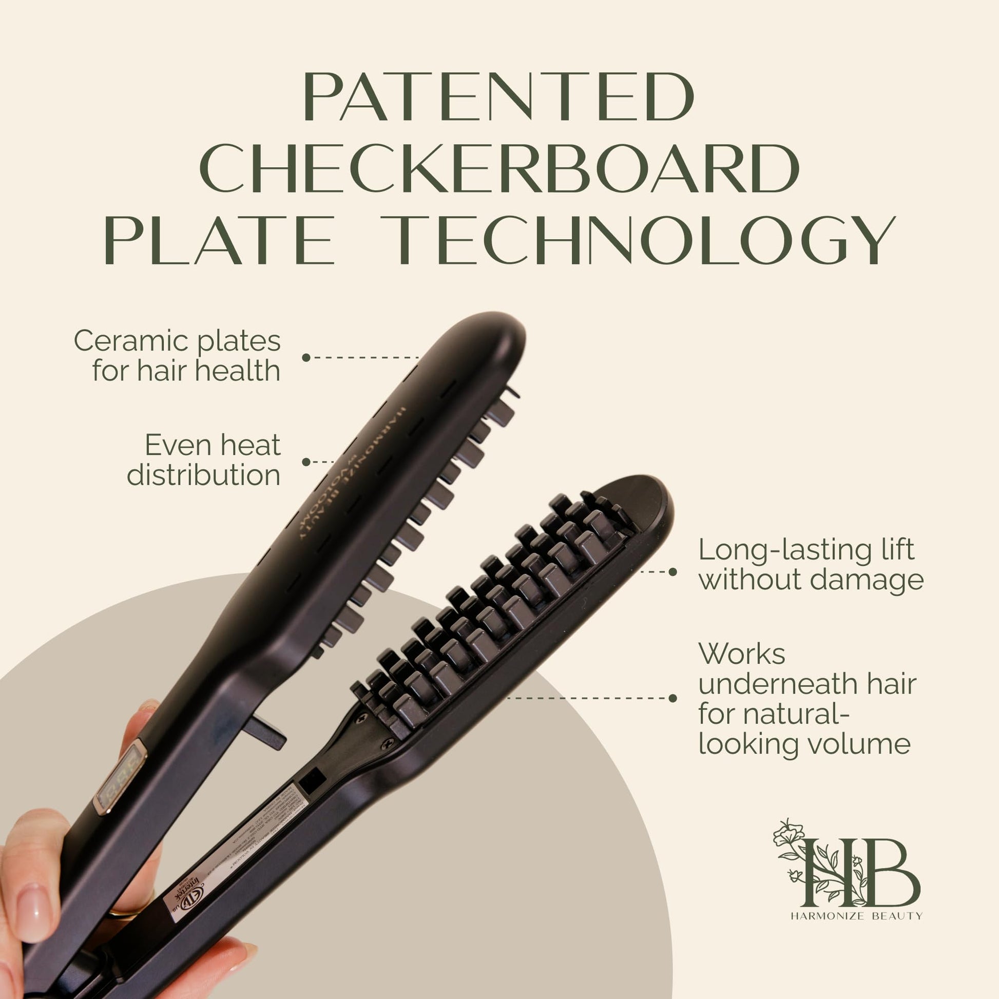 Professional crimping iron close up on the patented plate technology for instant root lift