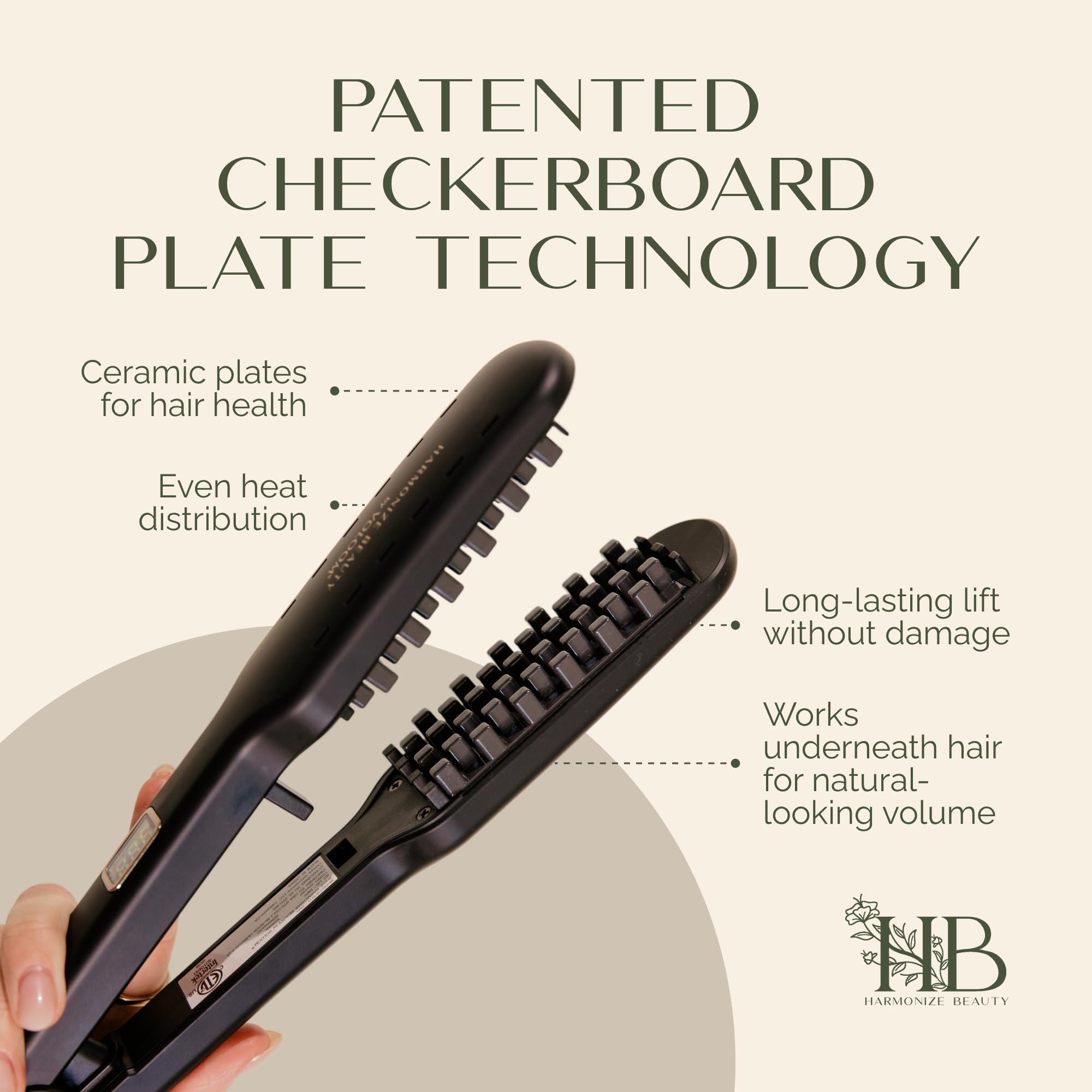 Professional crimping iron close up on the patented plate technology for instant root lift