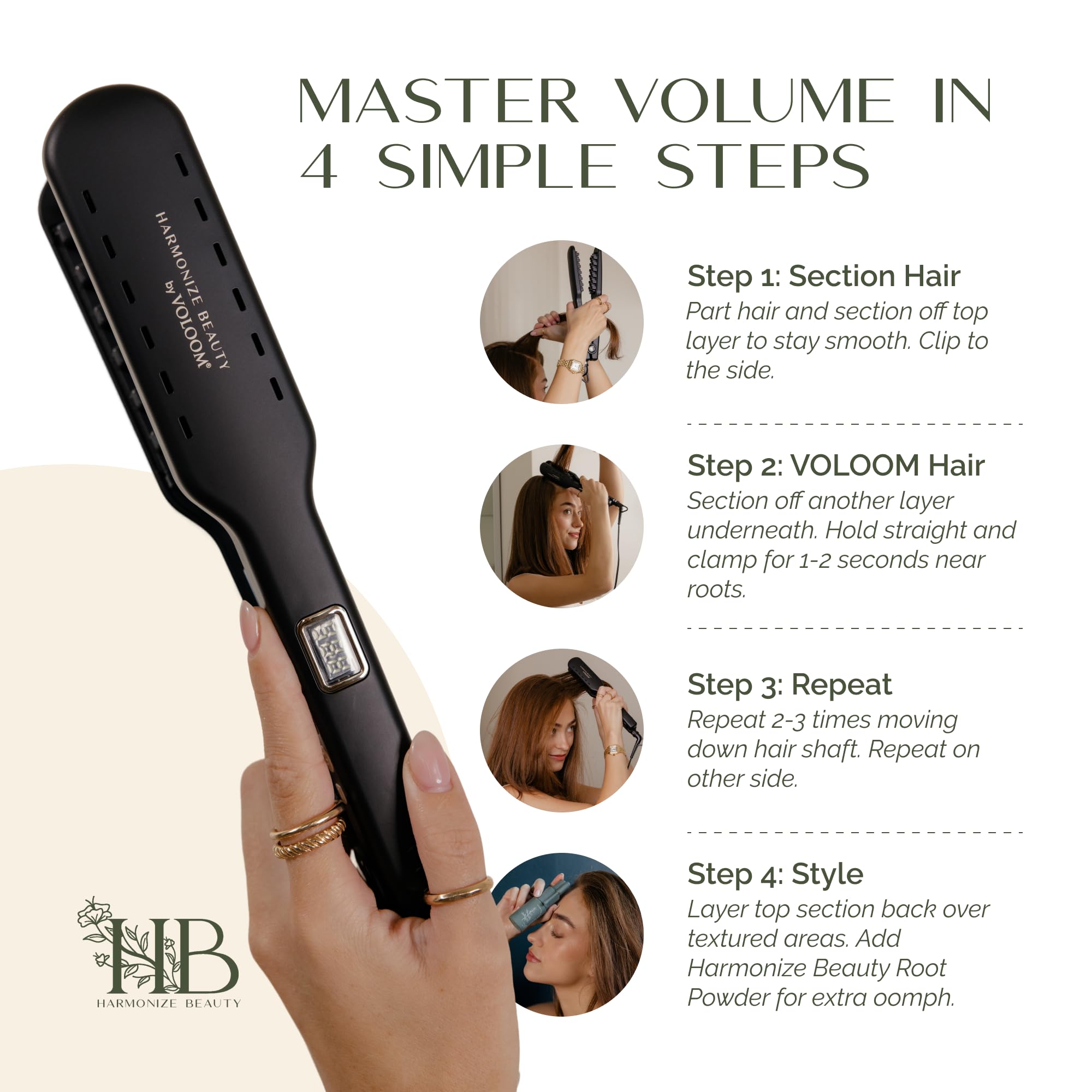 USA imported VOLOOM hair crimper wand angled view highlighting the ergonomic design