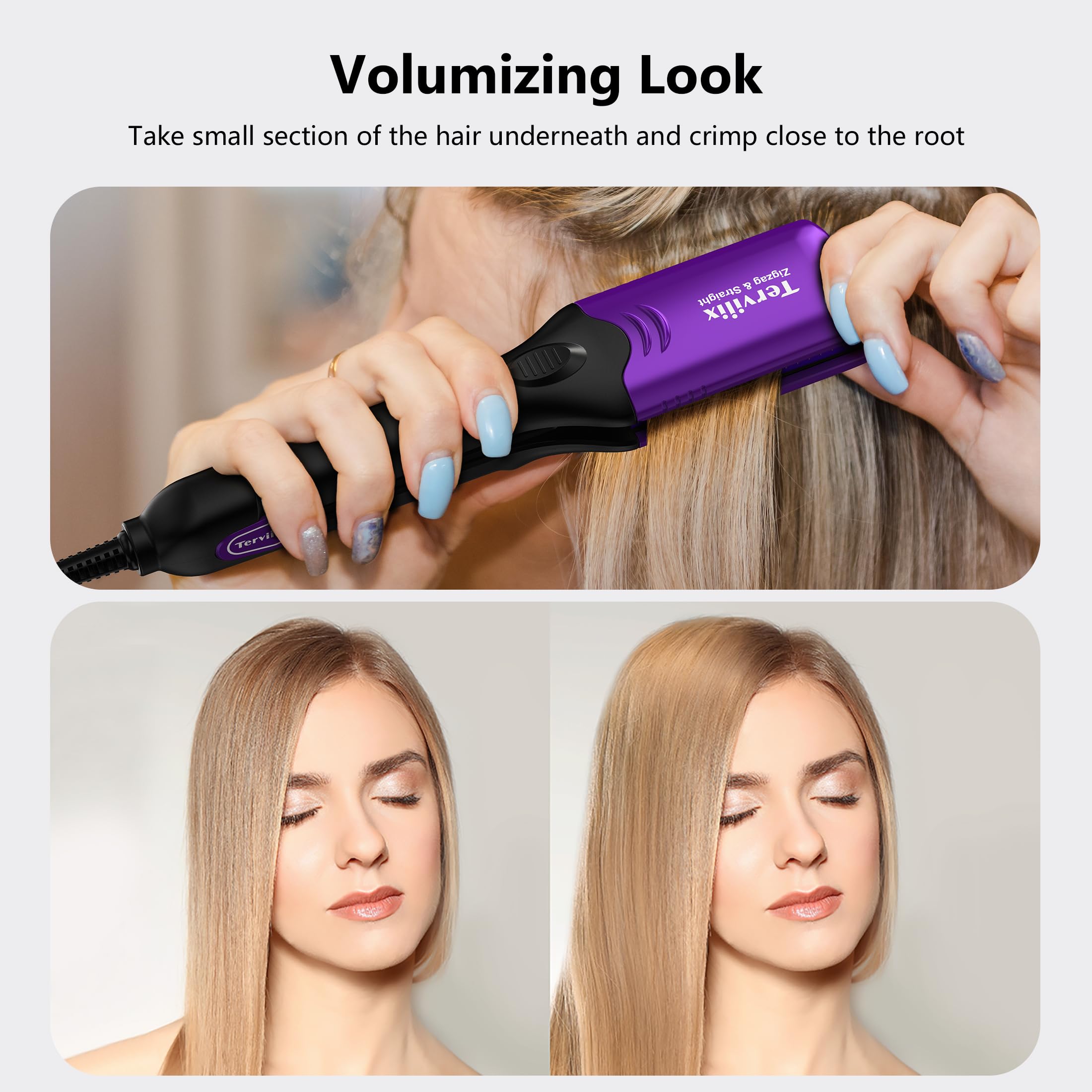 Terviiix volumizing crimping iron with four different ceramic texturizing plates displayed