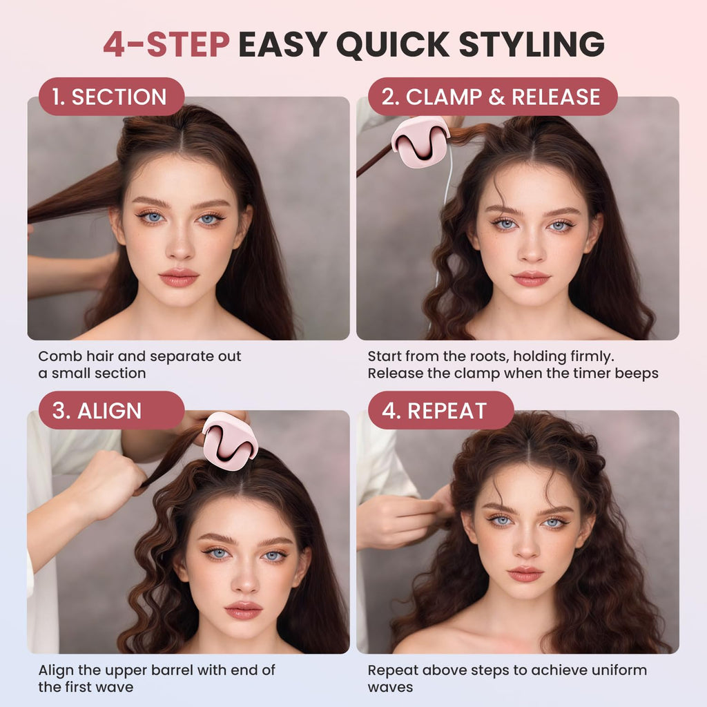 Side angle of the 32mm Rovy Wave curling iron showcasing the clamp mechanism and cool tip design.