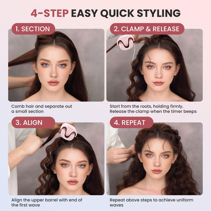 Side angle of the 32mm Rovy Wave curling iron showcasing the clamp mechanism and cool tip design.