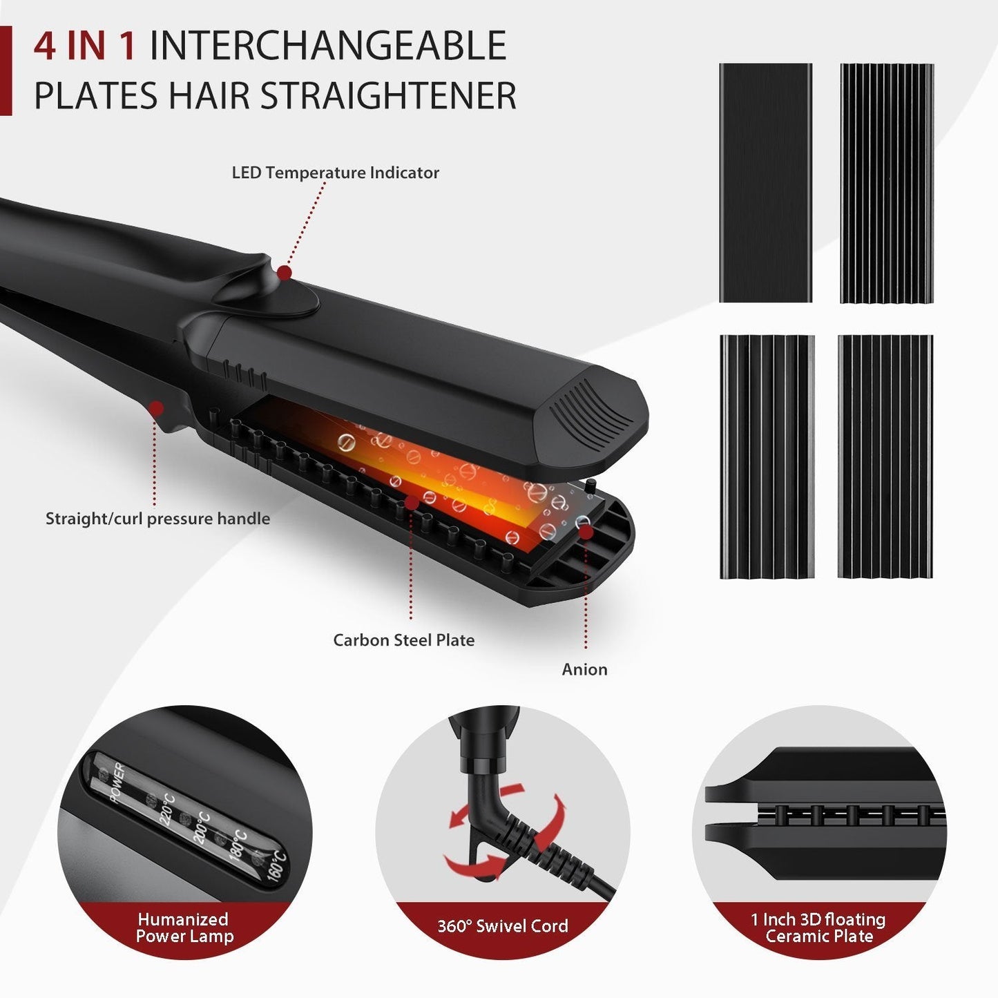 Interchangeable ceramic zigzag and flat plates for volume styling