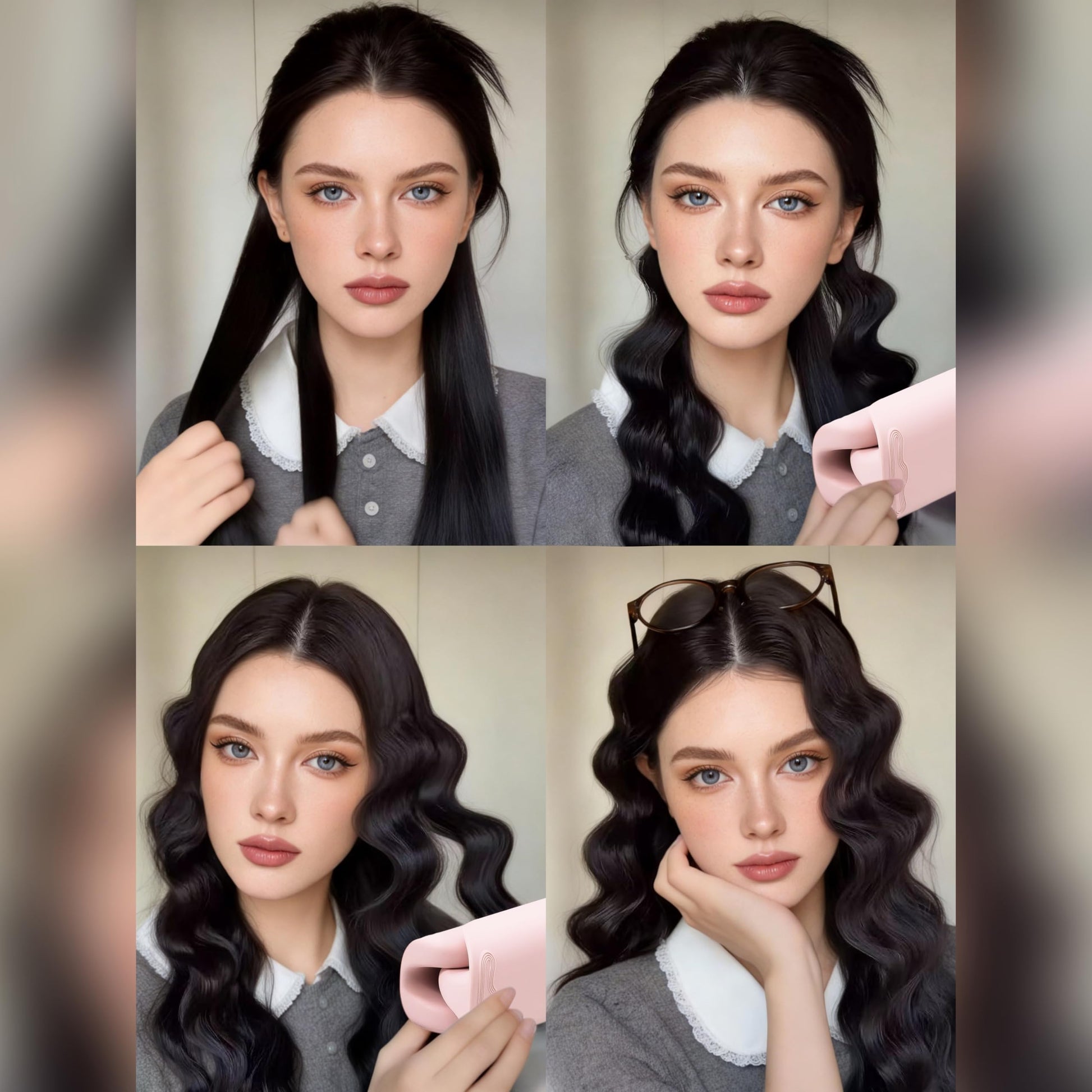 Complete product kit of the TYMO deep wave curling wand showing the power cord and protective styling layout.