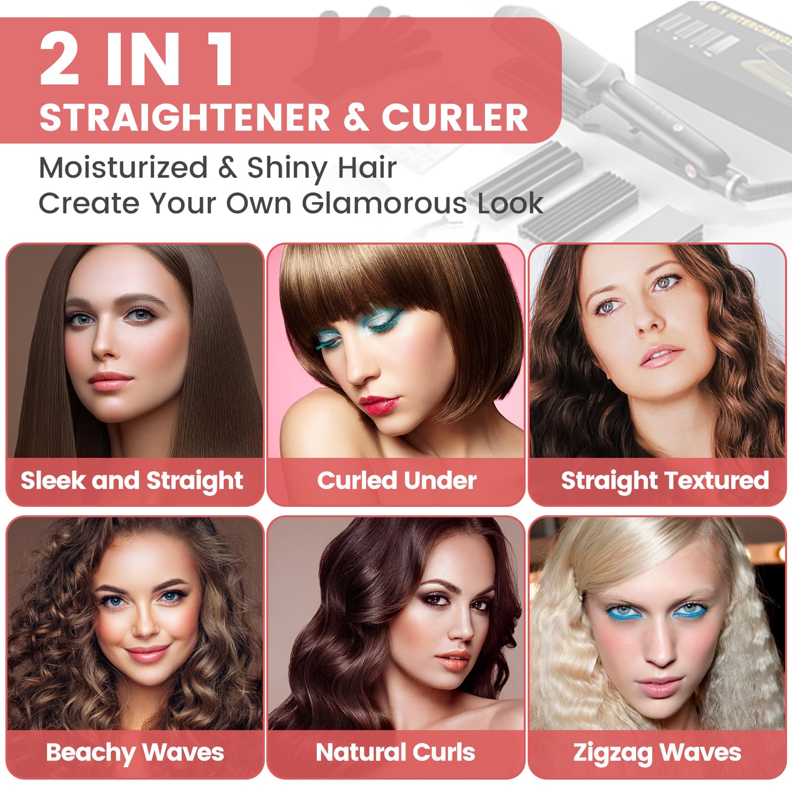 Sixriver volumizing hair crimper showcasing the four temperature control settings button