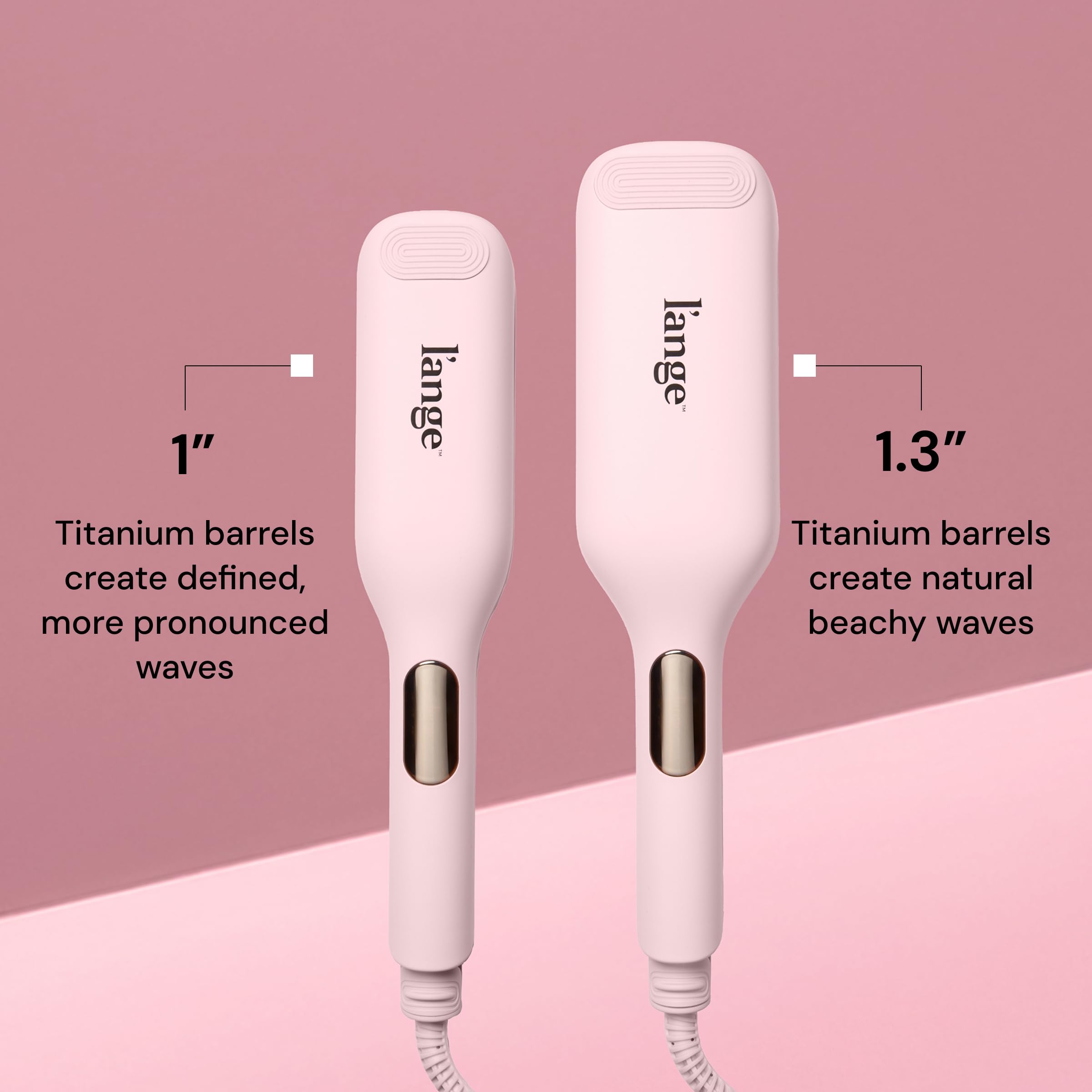 L'ange Hair SculptWaver showing the digital temperature control buttons and lock lever mechanism.