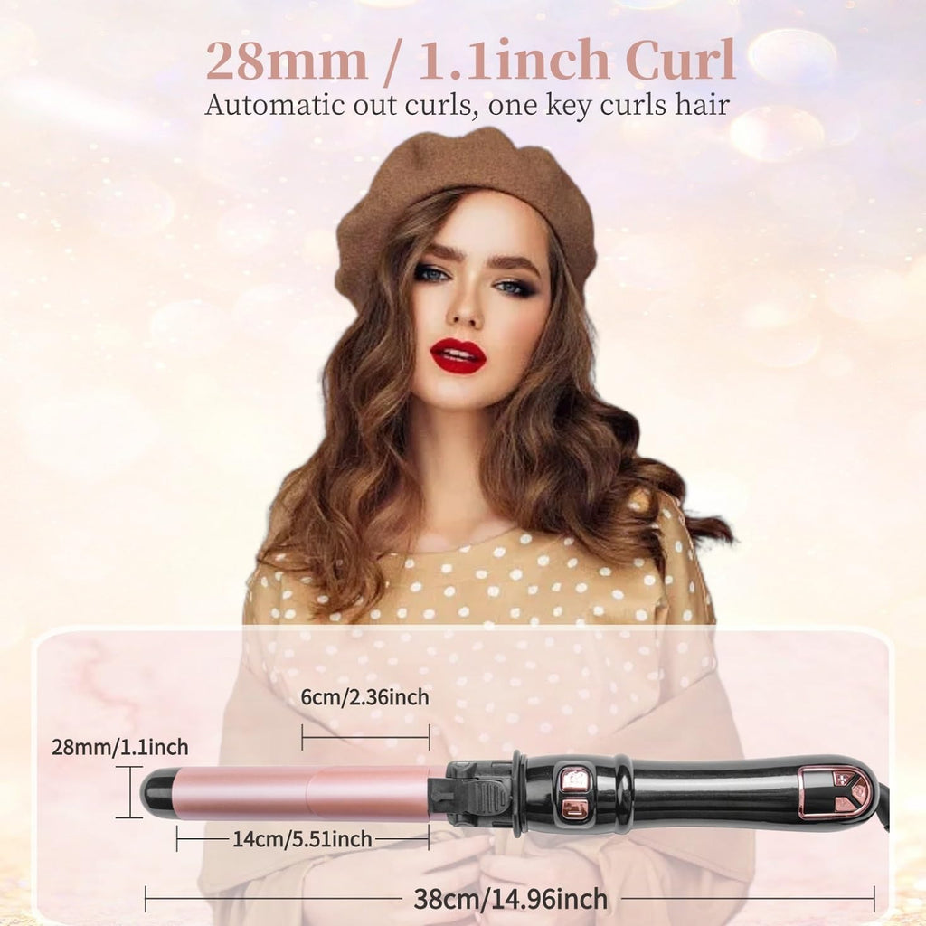 UOTJCNR rotating curling iron showing digital LED temperature display screen