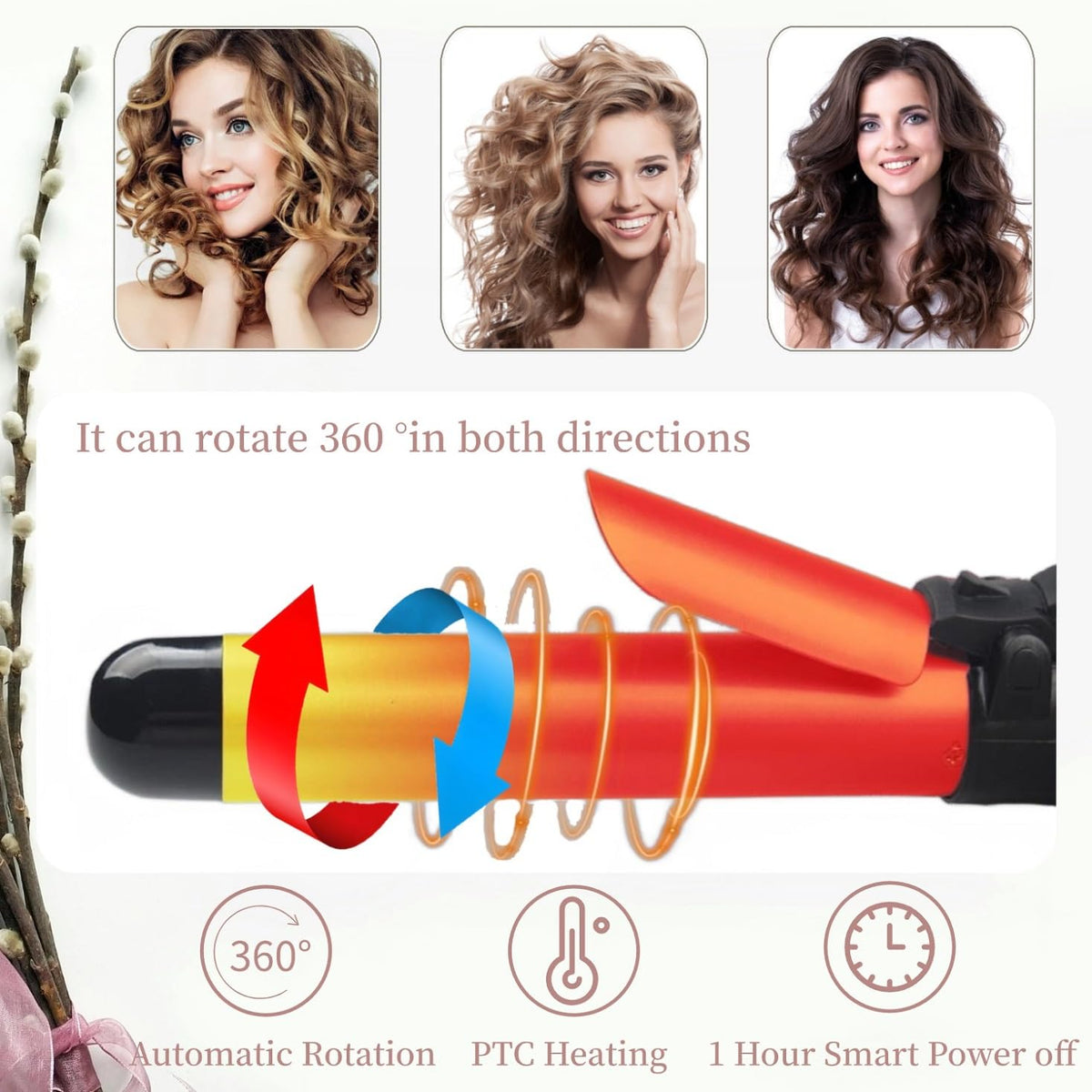 UOTJCNR 1.1 inch automatic curler showcasing ergonomic handle design