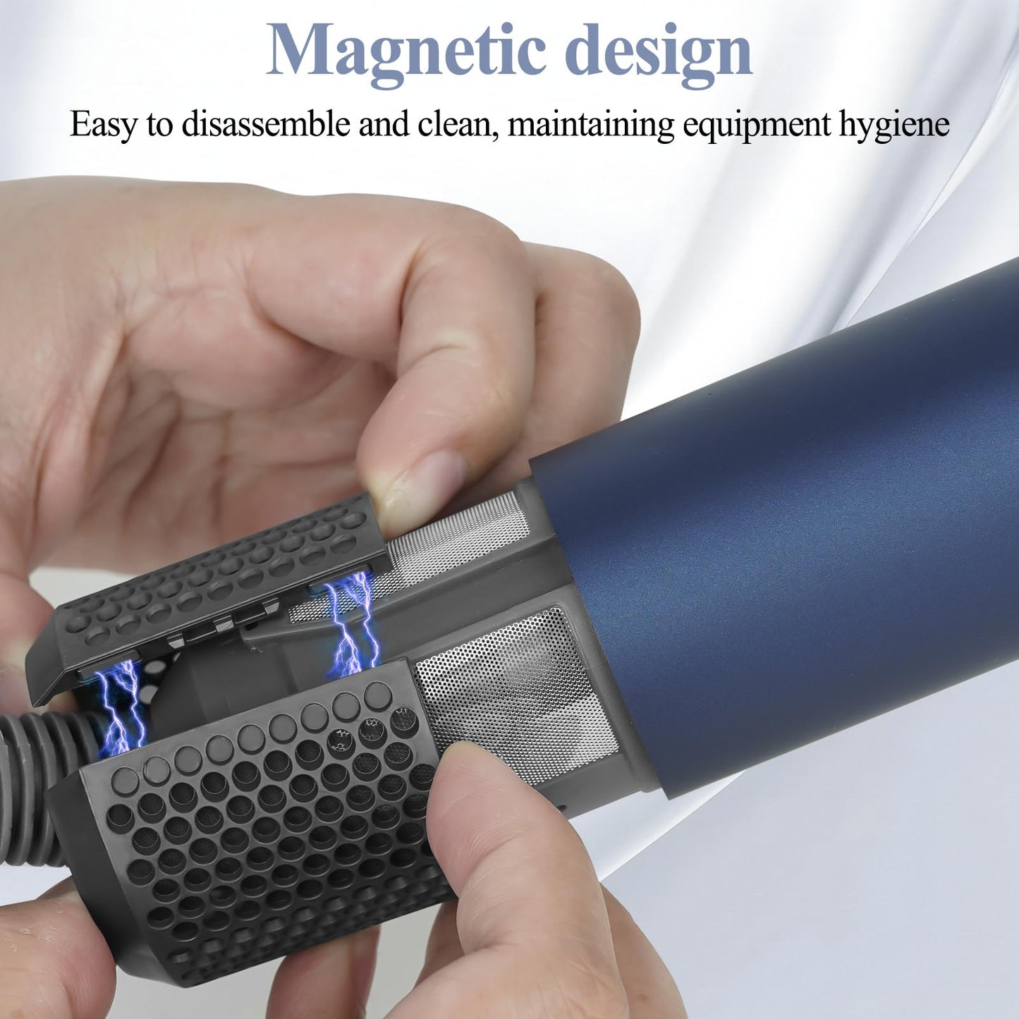 Close up view of the internal dust blocking micro mesh screen on the hair styler attachment.