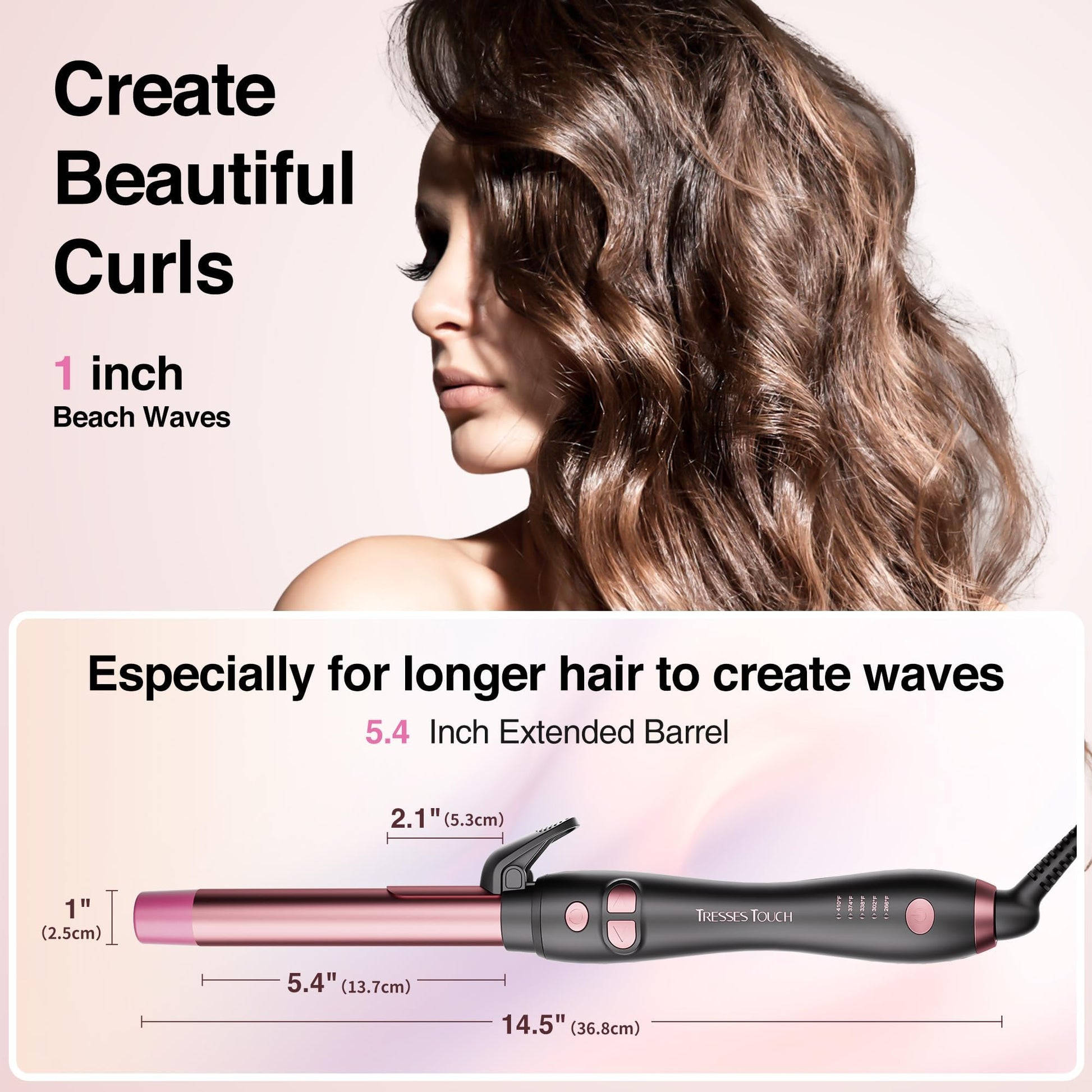 Automatic hair curler side view highlighting the short clamp design and directional buttons