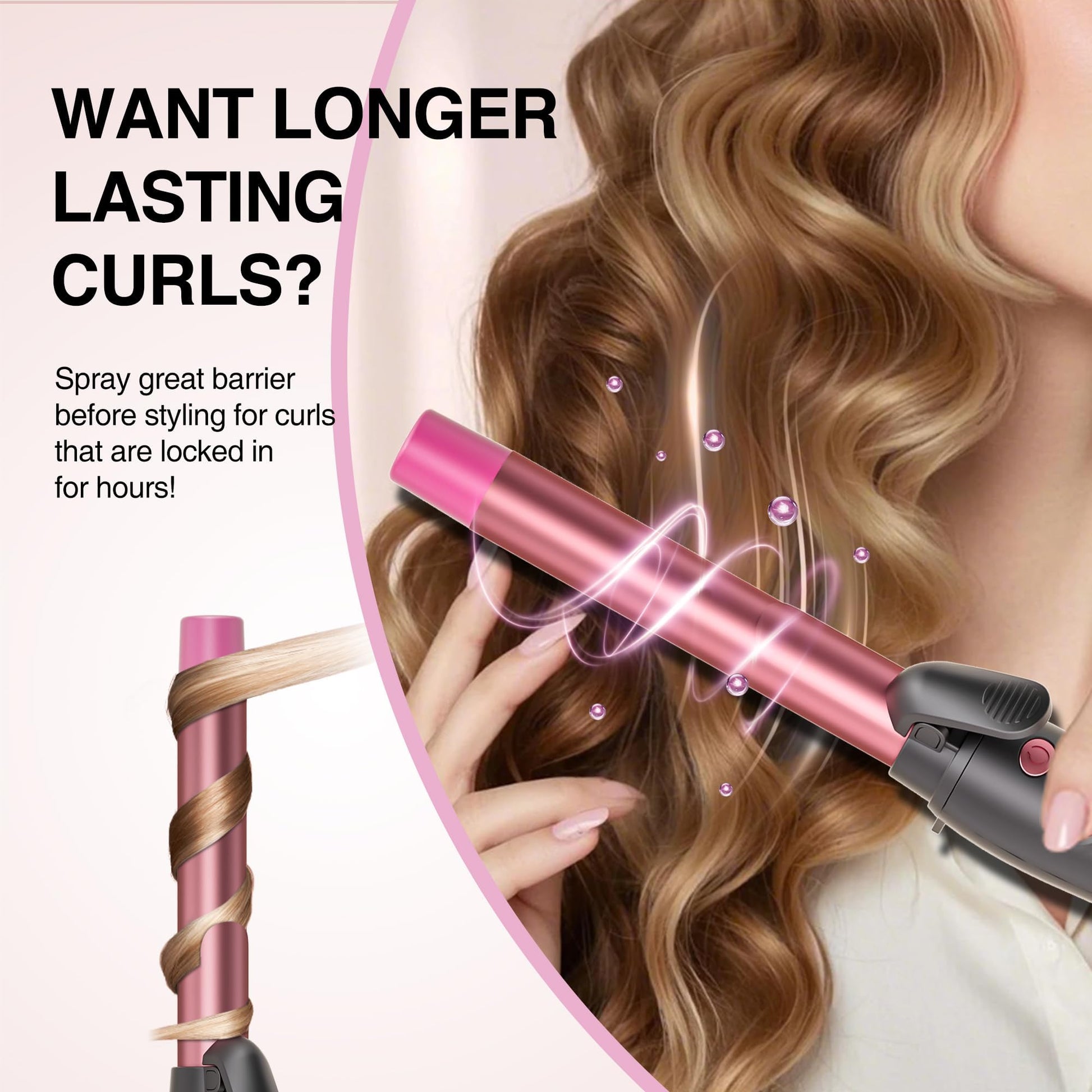 Tresses Touch styling iron demonstrating the automatic rotation mechanism with hair