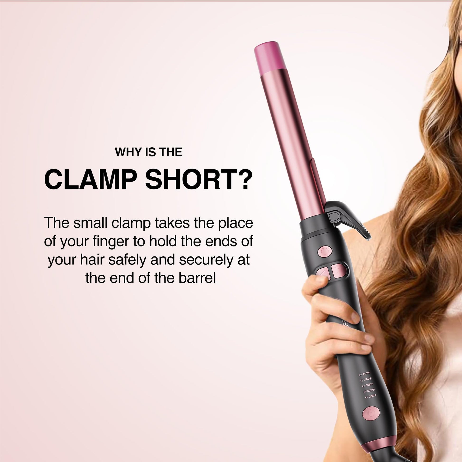Premium ceramic hair curler displaying the temperature control interface and power button