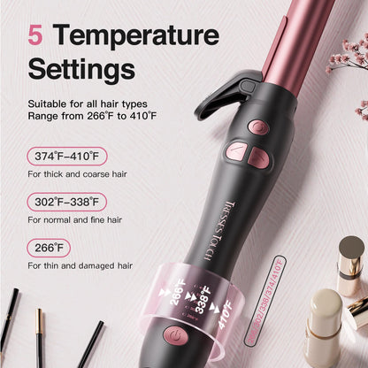 Professional salon curling tool showing the high heat safety tip and protective guard