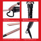 Extra small barrel hair curler featuring the silicone foldaway safety stand design