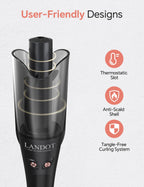 LANDOT 1 inch curling wand showing the comprehensive heat settings display on the handle