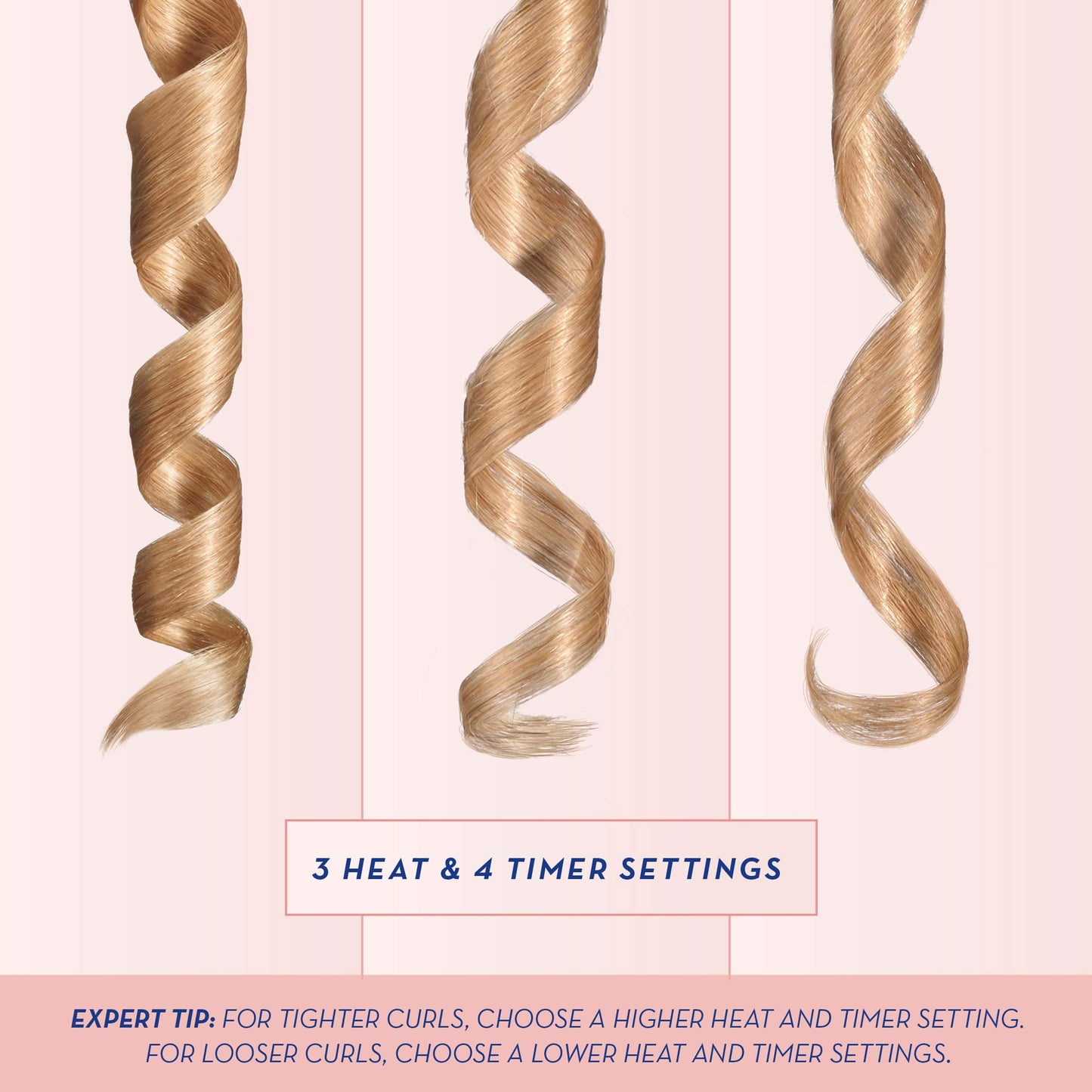 Conair multi-directional wireless curler displaying temperature and timer settings on LCD screen.