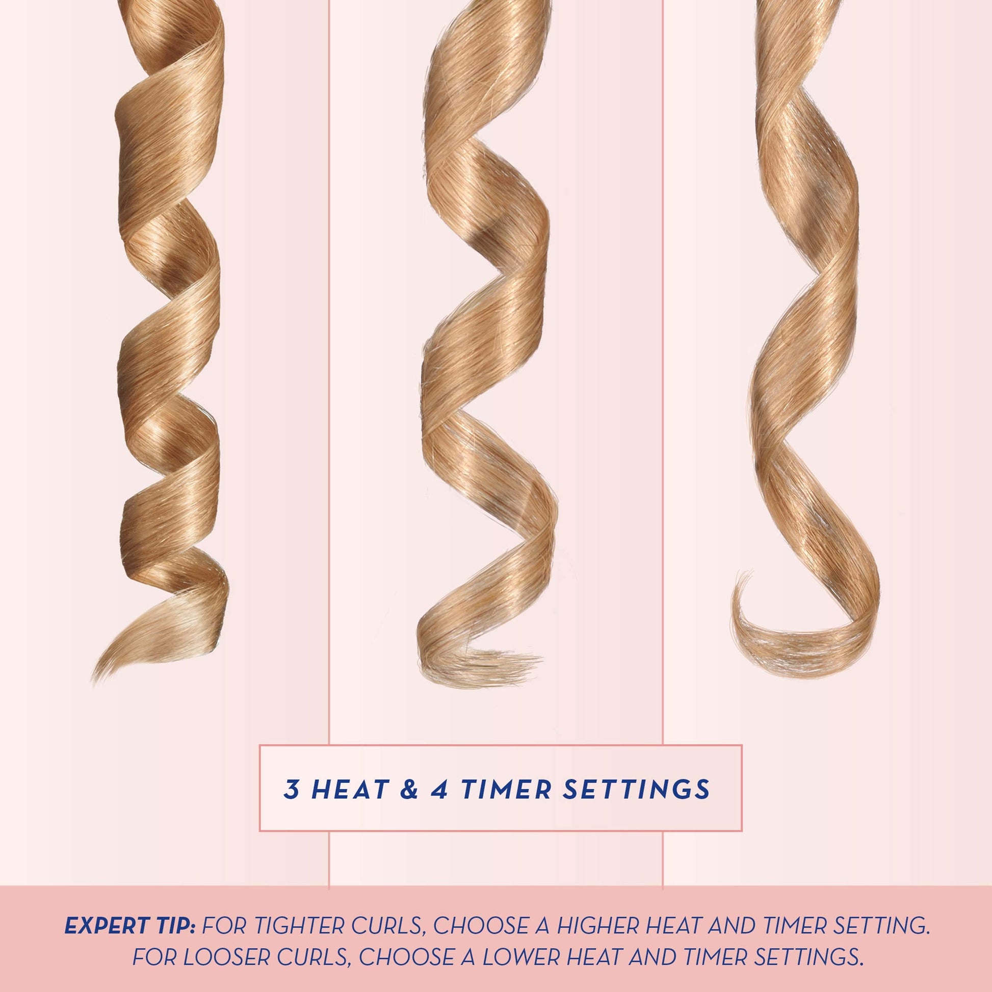 Conair multi-directional wireless curler displaying temperature and timer settings on LCD screen.