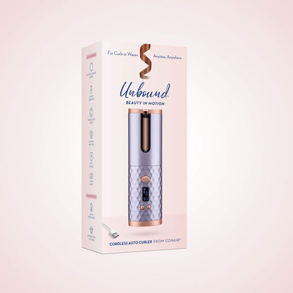 Conair Unbound automatic hair curler with included USB charging cable accessory.