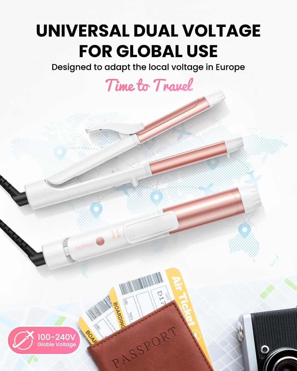 Mooqlizz two in one travel mini hair straightener closed and locked for compact storage