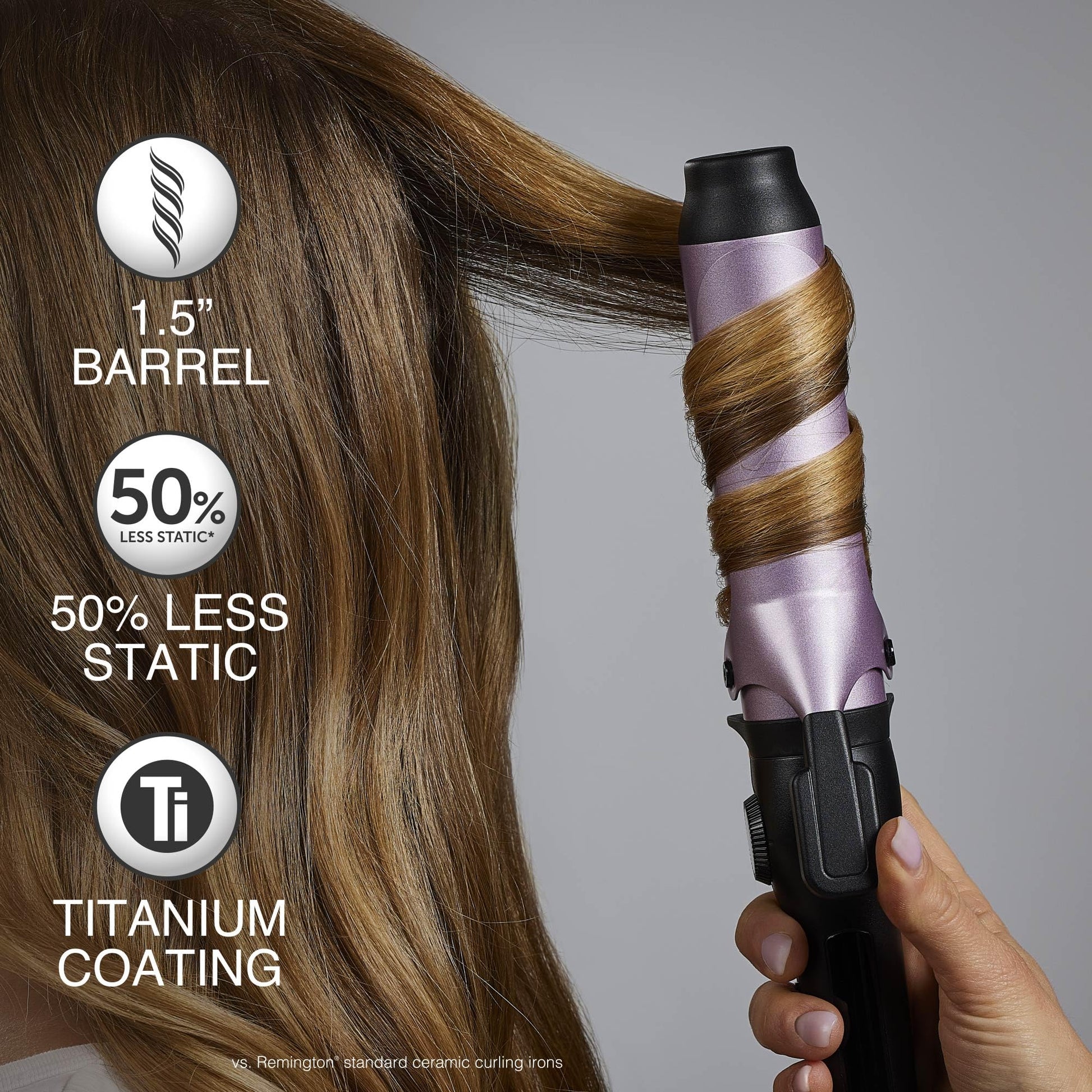 Side profile of the Remington titanium protected hair curler showing the thirty digital temperature adjustment controls.